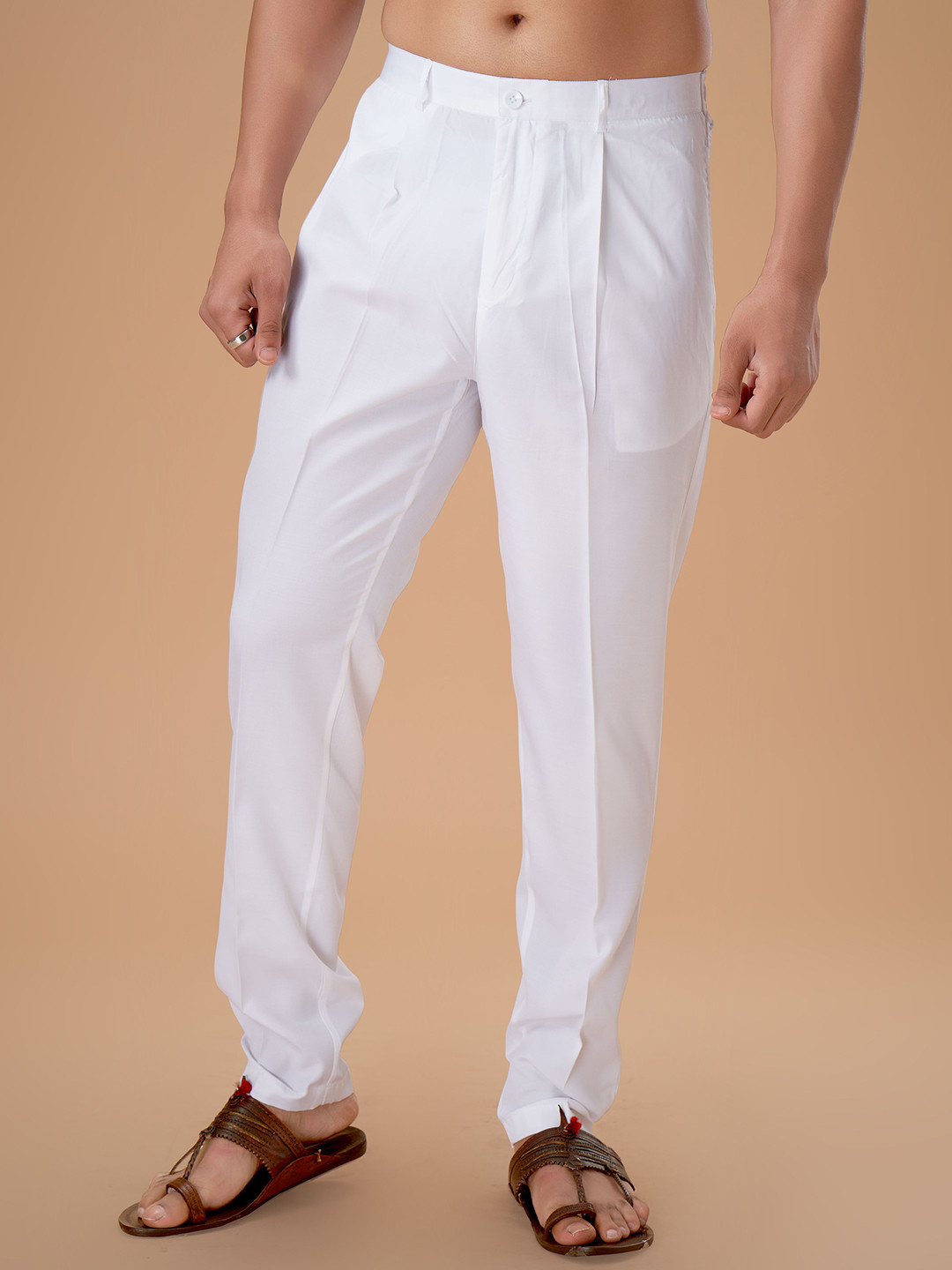 EKATVA ETHNIC Men SolidMid-Rise Easy Wash Pleated Trousers