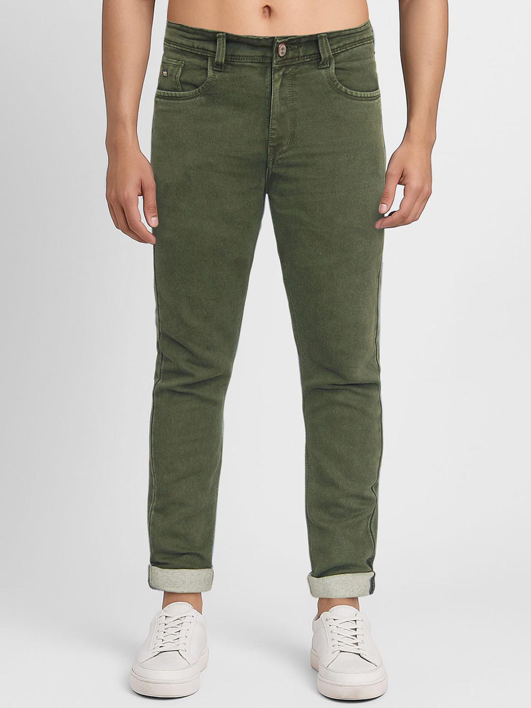 Plounge Men Slim Fit Light Fade Coloured Shade Mid-Rise Clean Look Stretchable Jeans