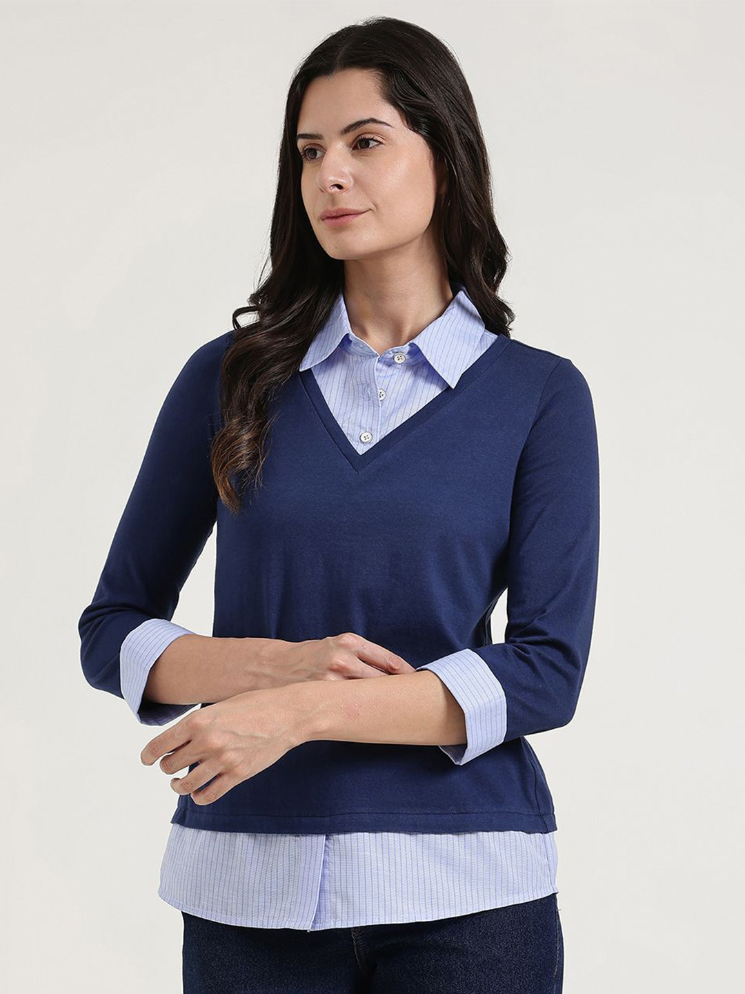 FableStreet Shirt Collar Layered Shirt Style Formal Top