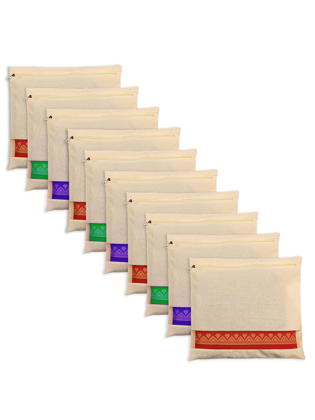 Sittella Beige Pack Of 10 Cotton Saree Clothes Bags