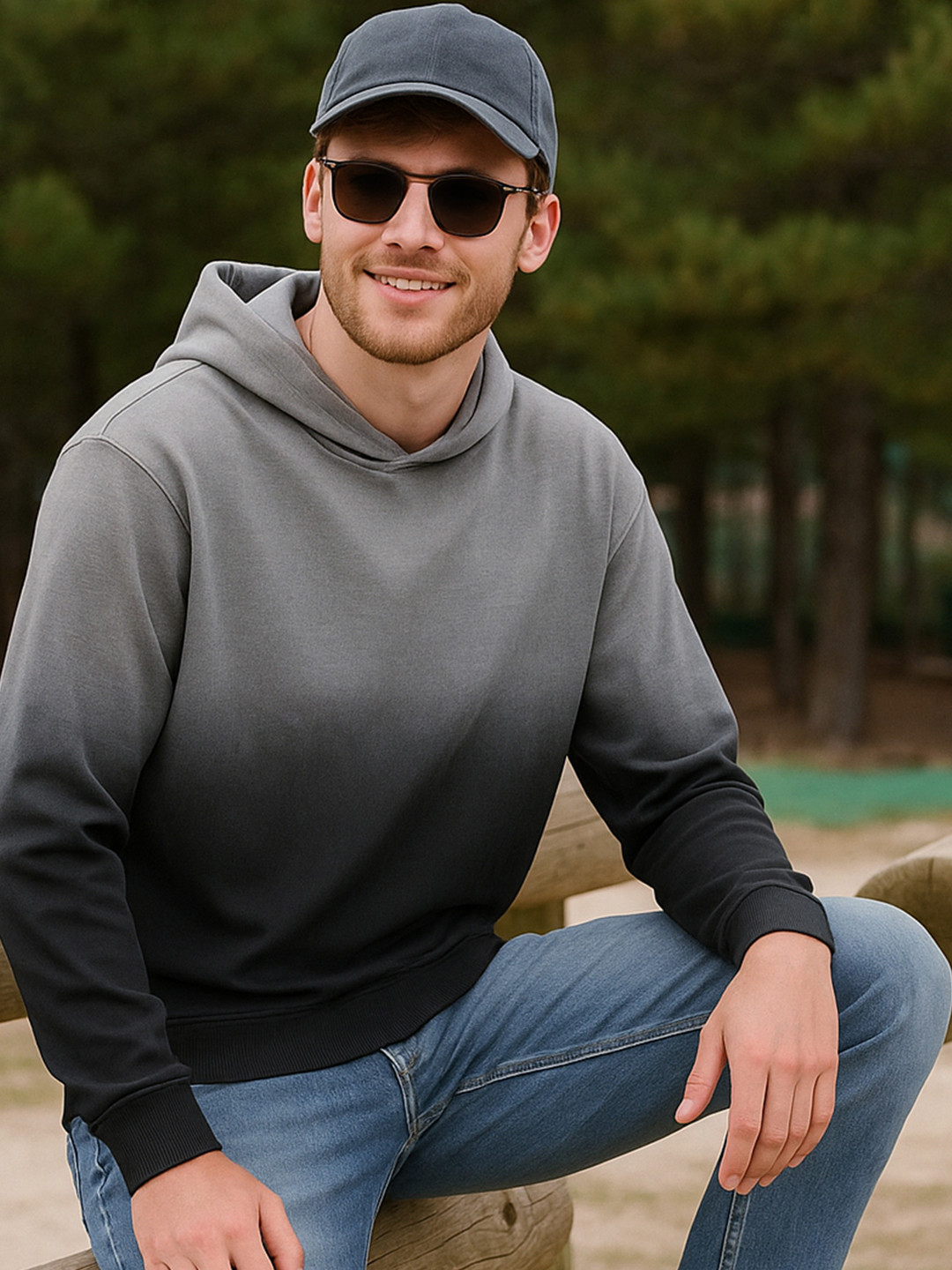 Bewakoof Men's Black & Grey Ombre Oversized Hoodies