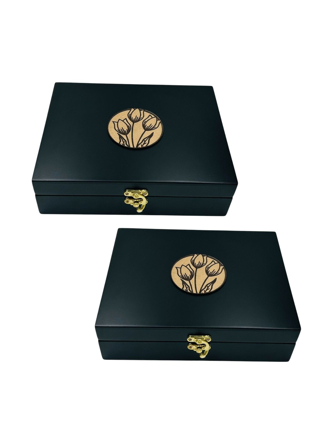 Angira handicrafts Elegant Black Pack Of 2 Wooden Multipurpose Storage Boxes