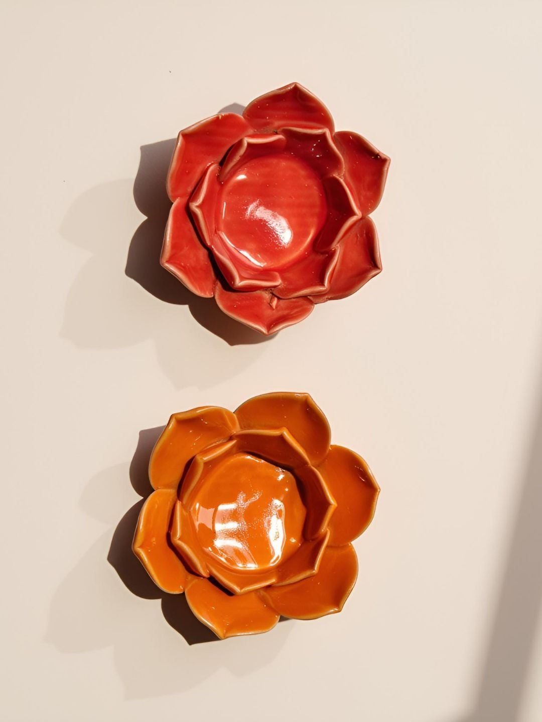 Kraftlik Handicraft Pack of 2 Ceramic Lotus Flower Candle Holder