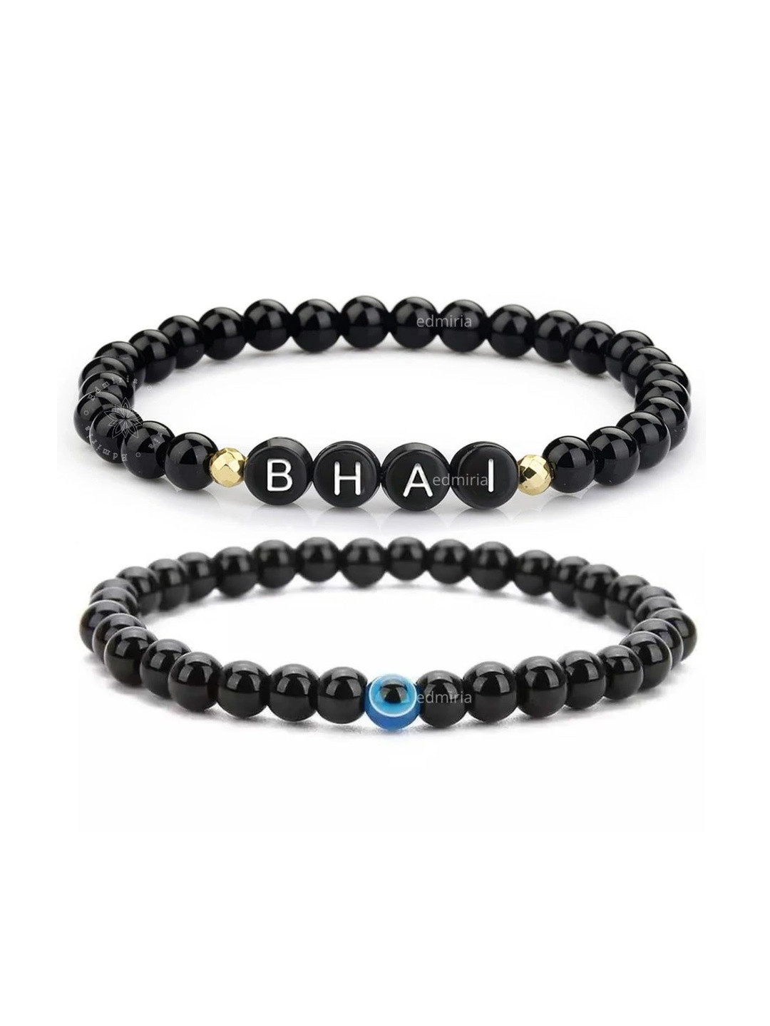 EDMIRIA Set Of 2 Black Ceramic Onyx Stone Bracelet