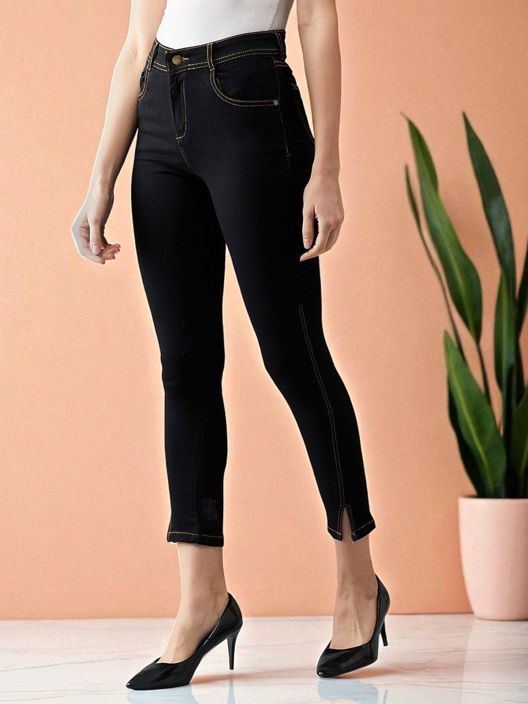 Mast & Harbour Women's Skinny High Rise Side Slit Ankle Length Stretchable Denim Jeans