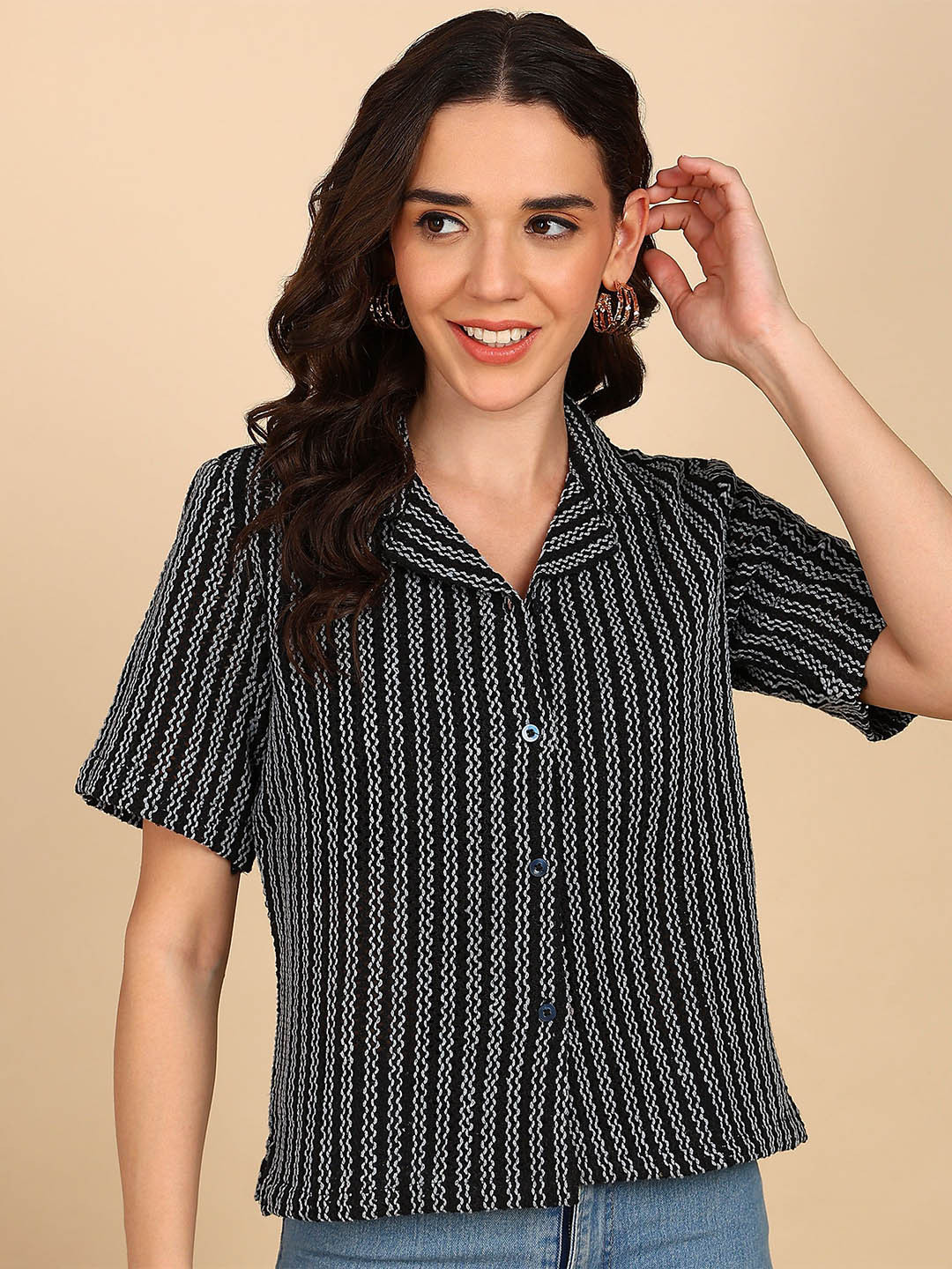 Dot Shine Striped Spread Collar Classic Cotton Shirt
