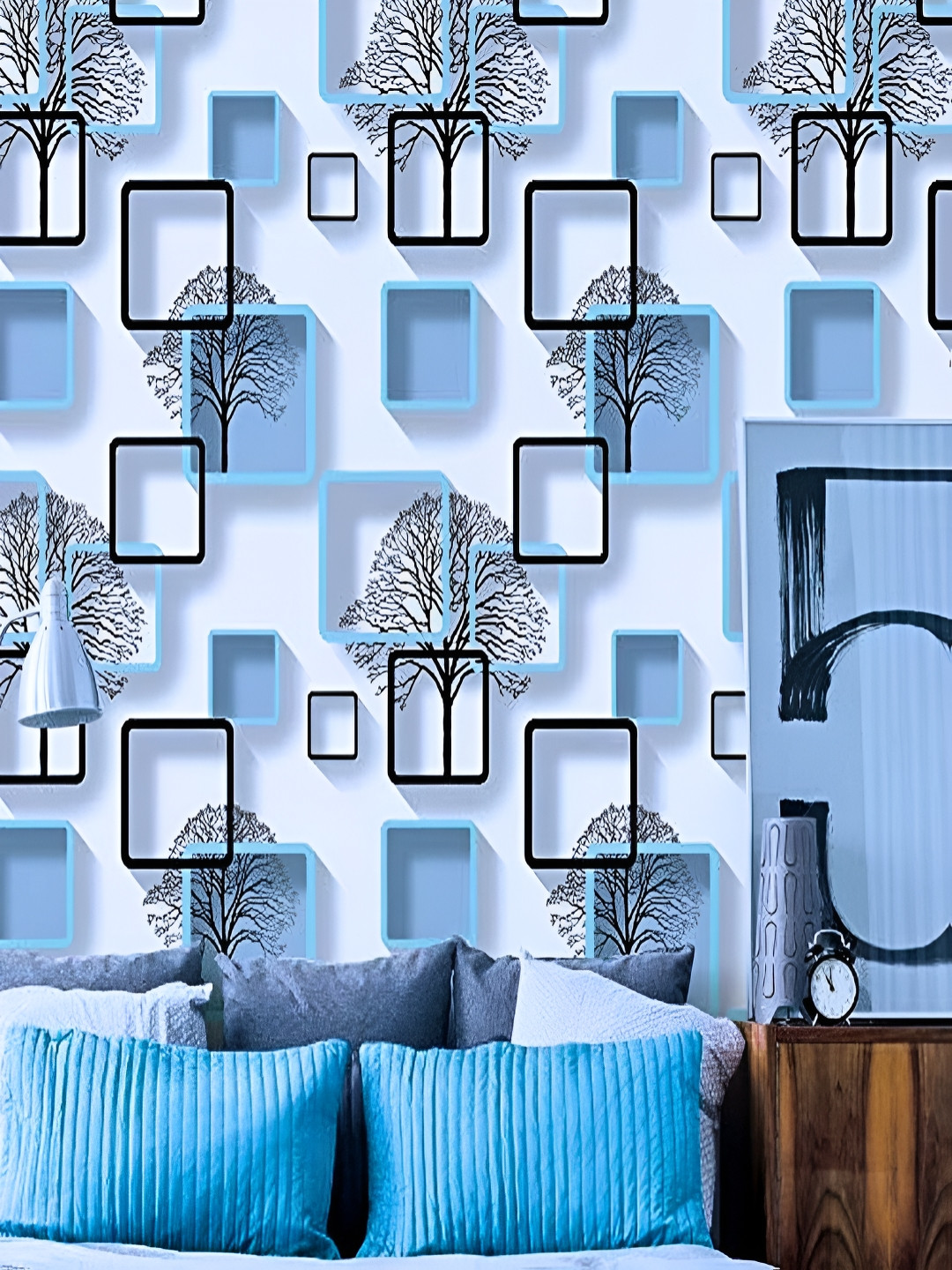 shyam steels Blue & Black Printed Waterproof Wallpapers