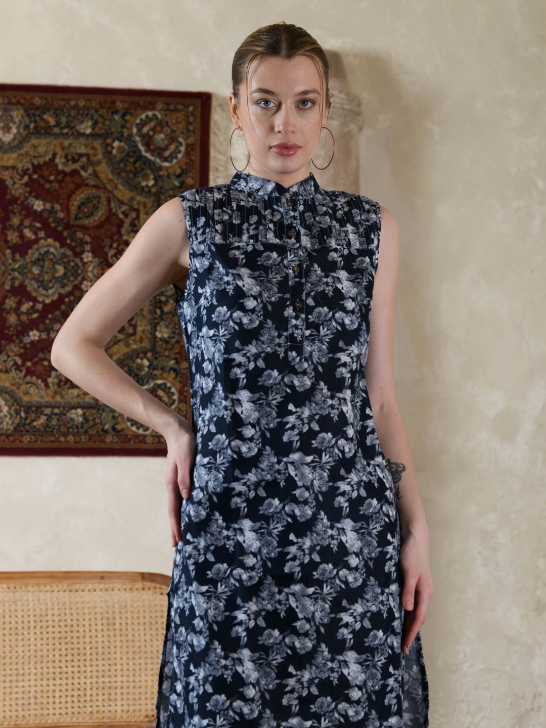 Saraj Women Mandarin Collar Printed Ethnic Tunic