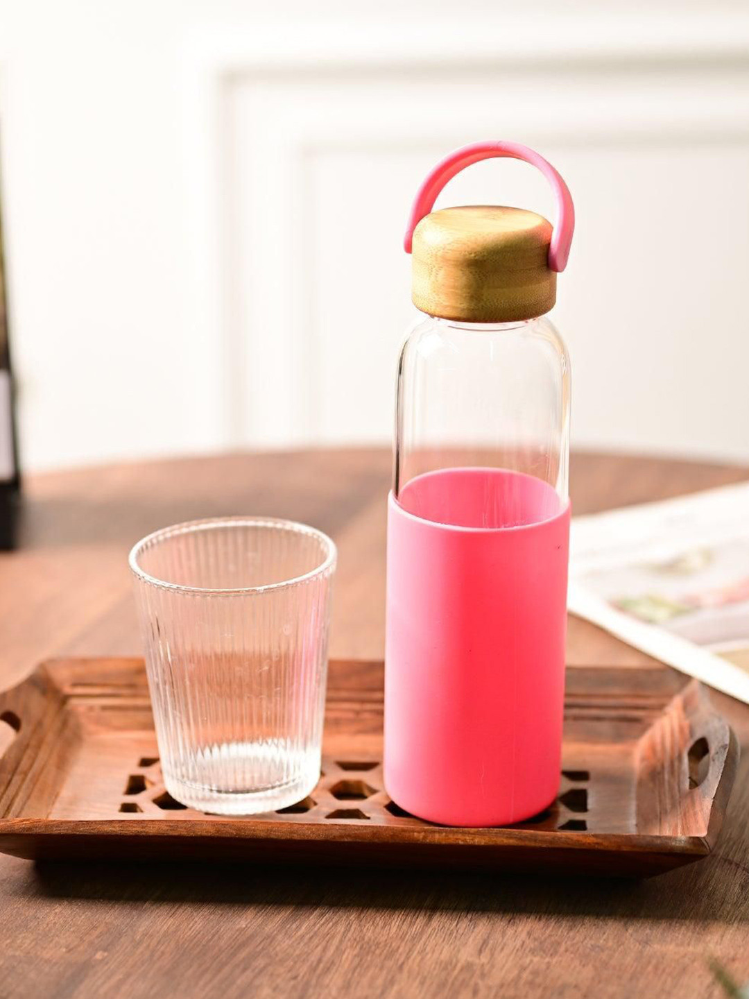 MARKET99 Pink & Transparent Glass Water Bottle 500ml
