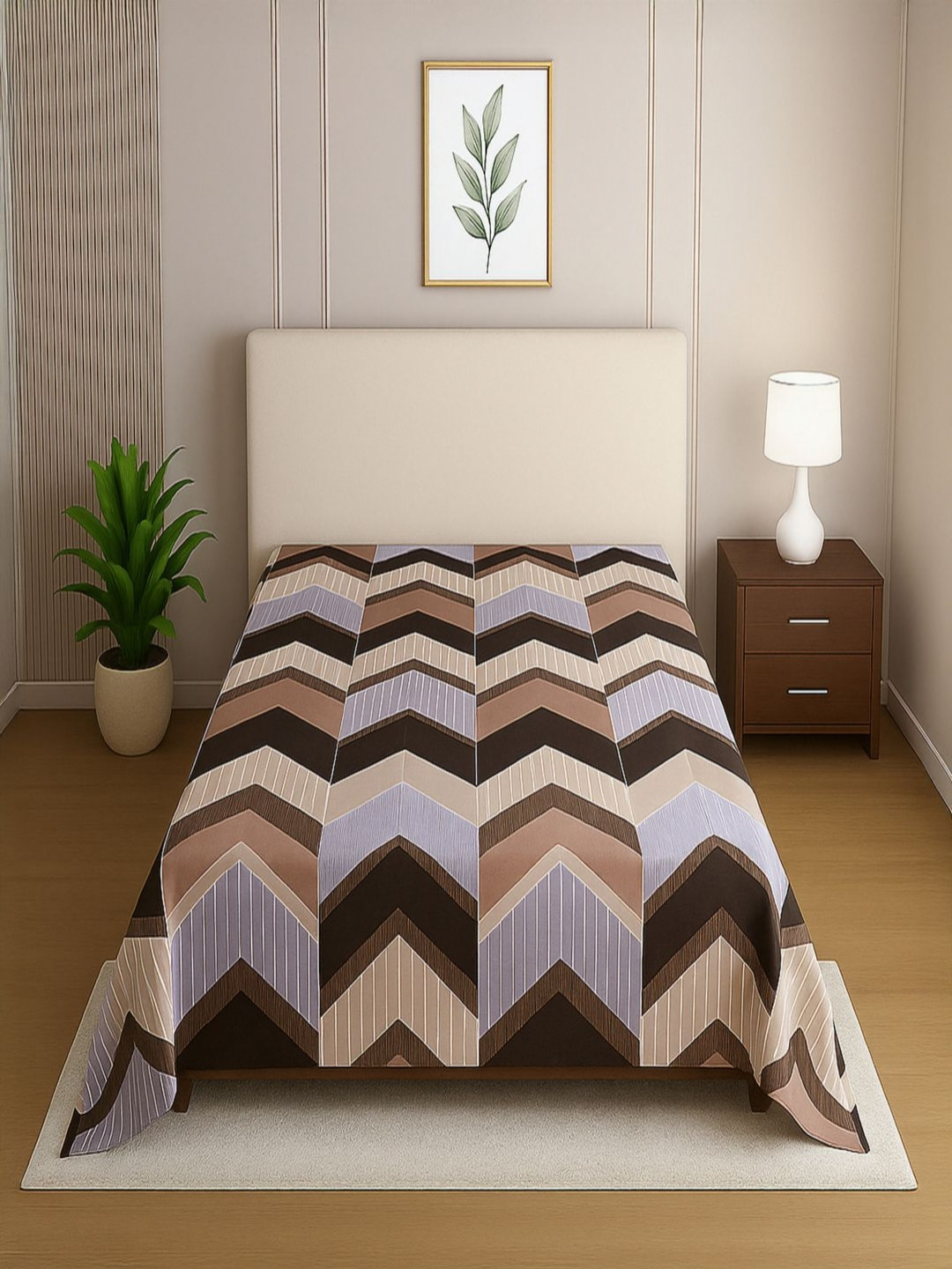 Threadwear Brown & Grey Printed 210 TC Single Bedsheet - 2.30 m x 1.55 m