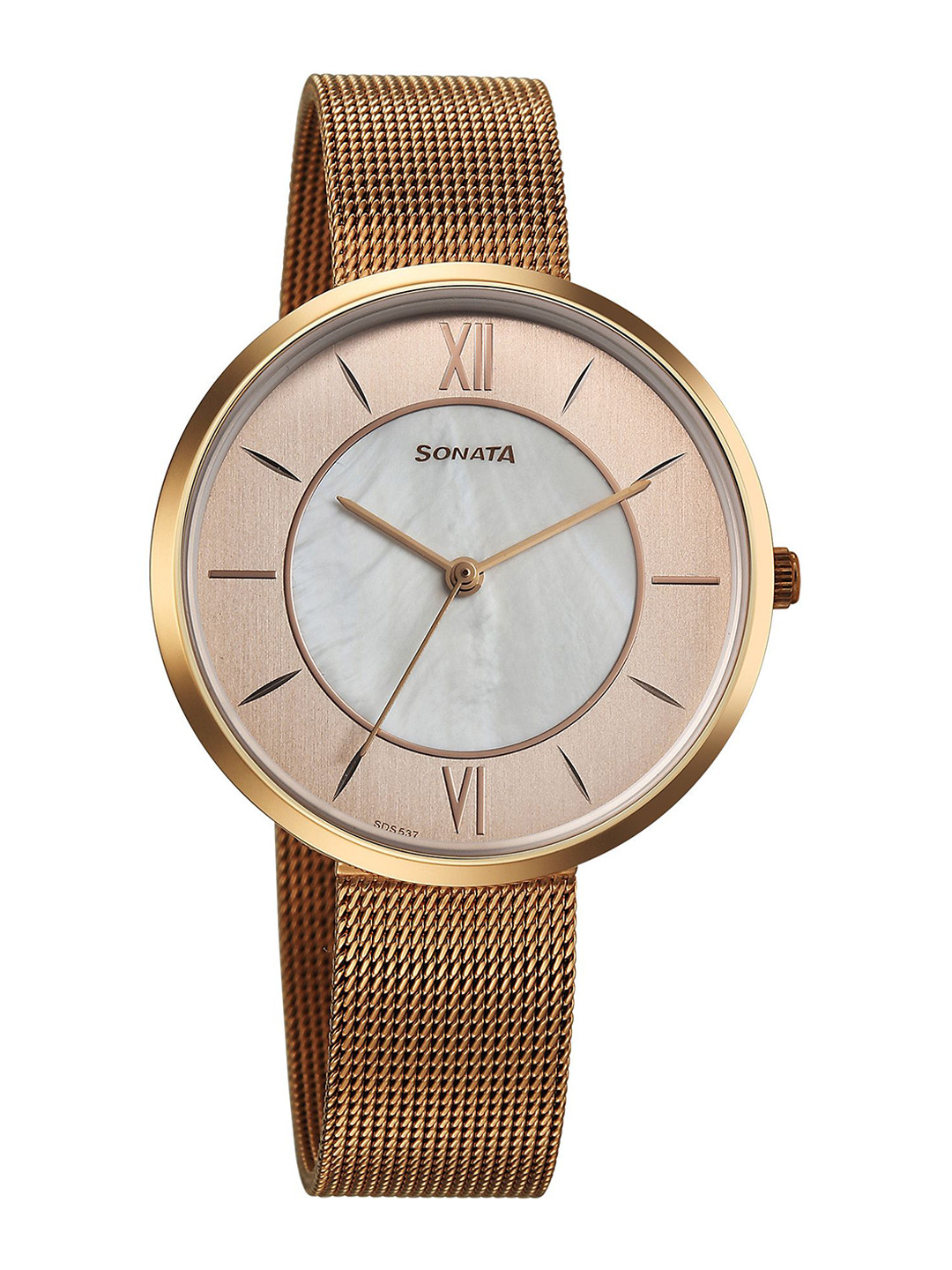Sonata Women Modern Edit 3 Quartz Rose Gold Round Dial Watch - 8193WM02