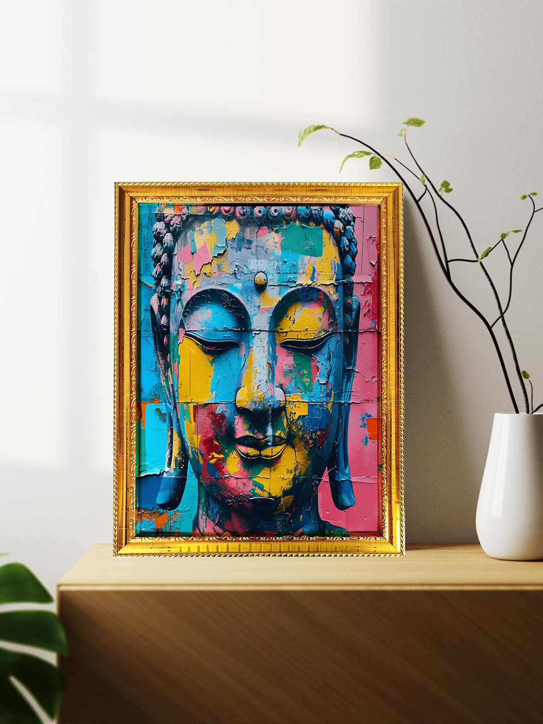 blinkart Blue & Pink Glass Buddha Wall Photographs