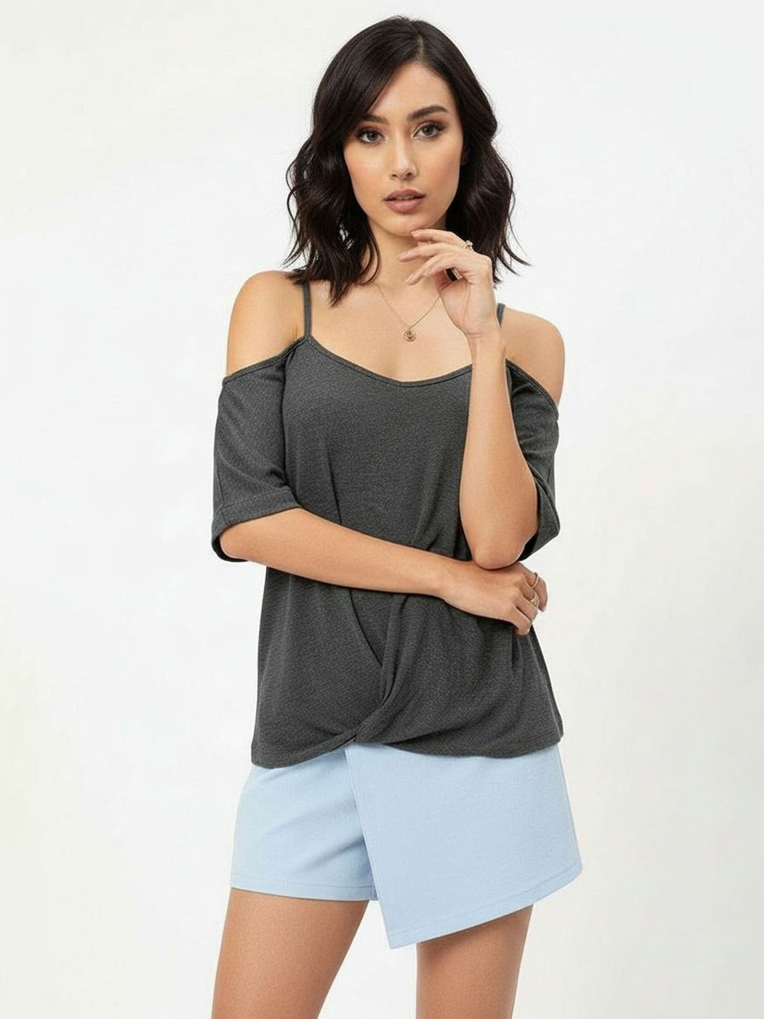 DressBerry Effortless Ease Cold-Shoulder Edition Top