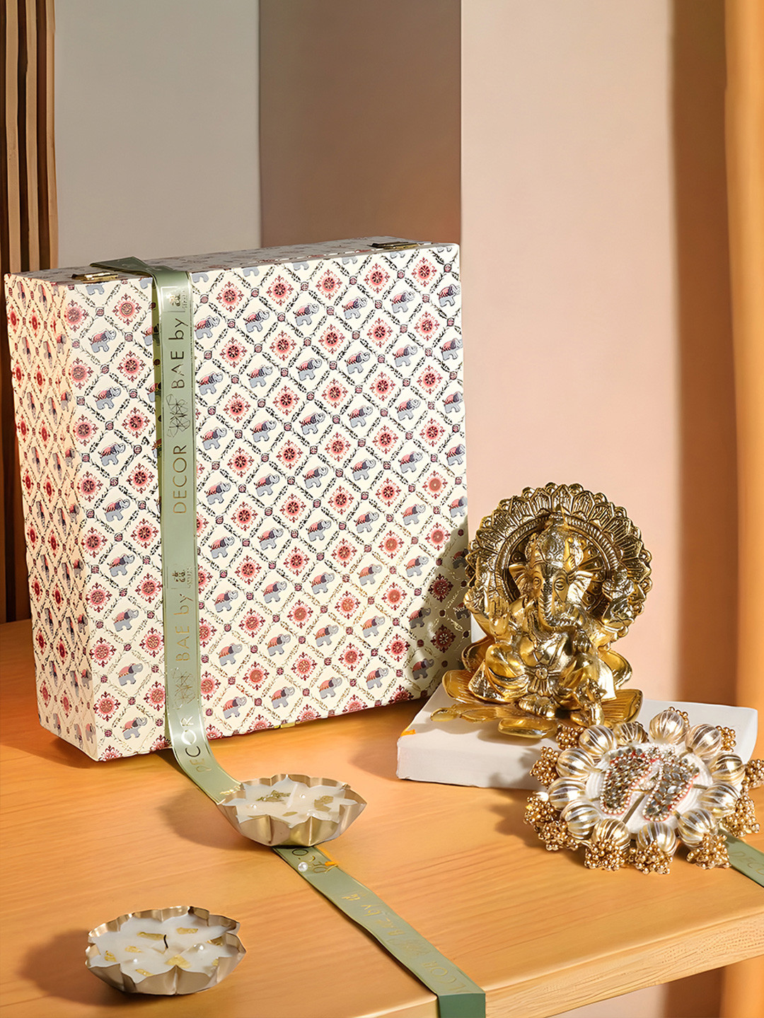 Art Street Laxmi Ganesh Idol and Laxmi Charan with Urli Diya Set Diwali Gift Hampers Box