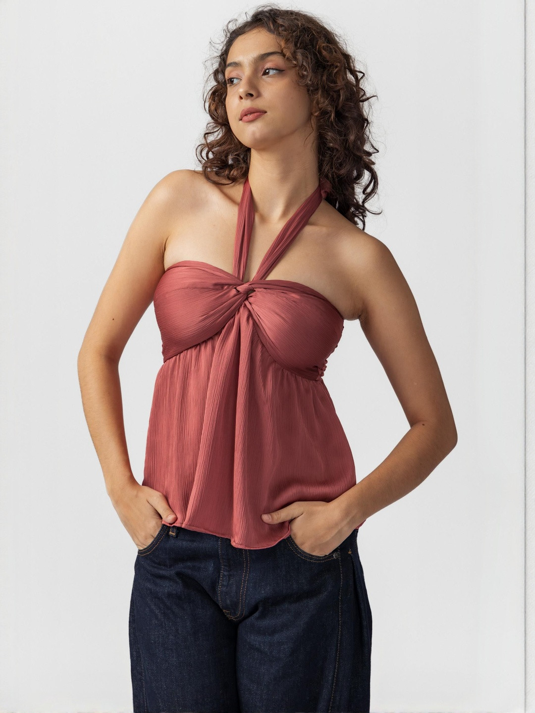 Past Modern Women Halter Neck Regular Top