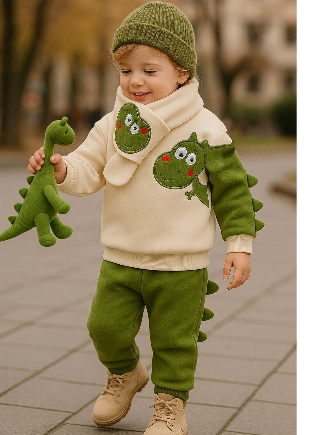 Bold N Elegant Kids-Unisex Olive Cotton Blend Embellished Jogger Clothing Set