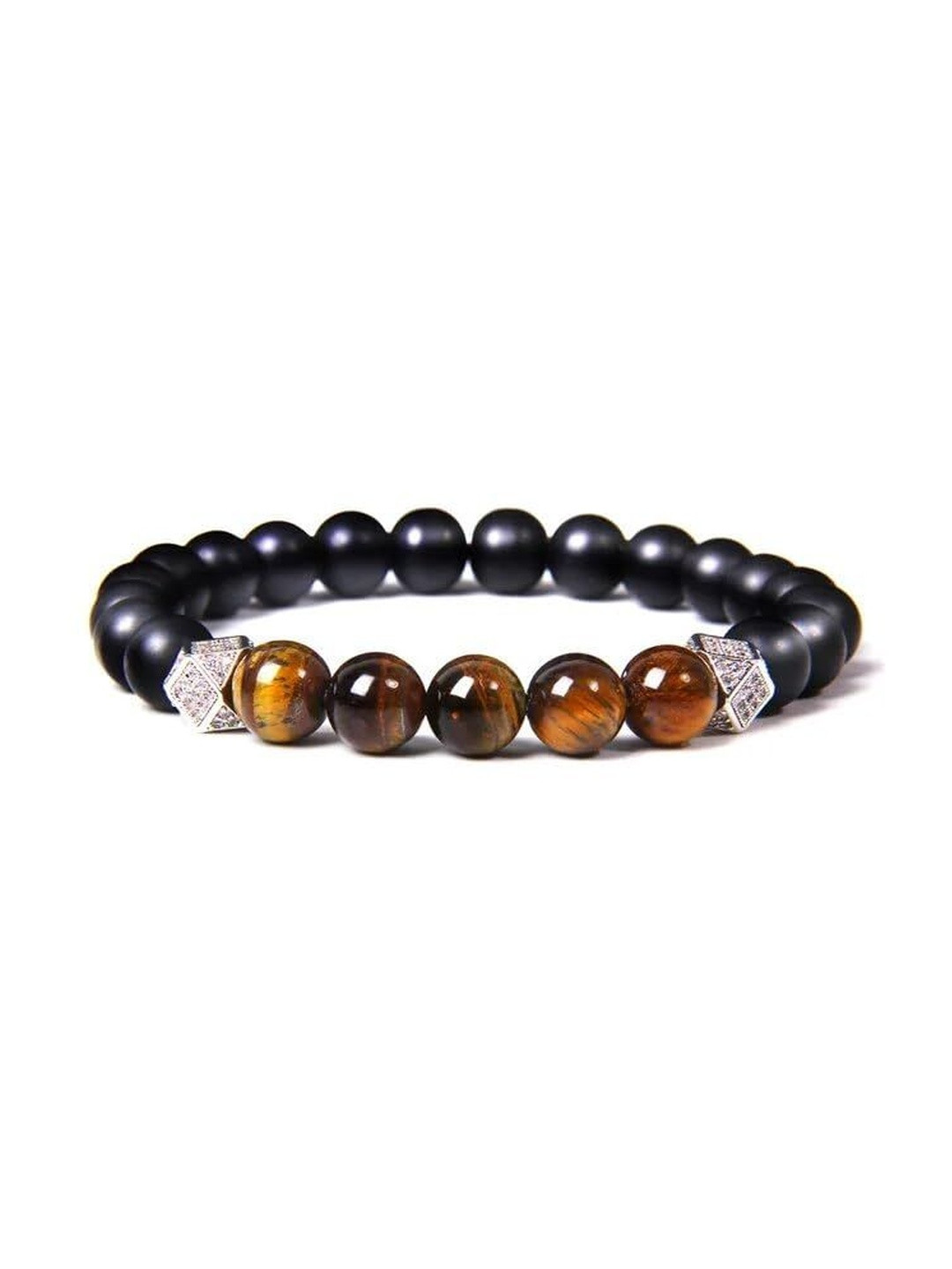 EDMIRIA Black Obsidian Bracelet for Anxiety Relief CZ Polygon Micro Pave Beads Bracelet
