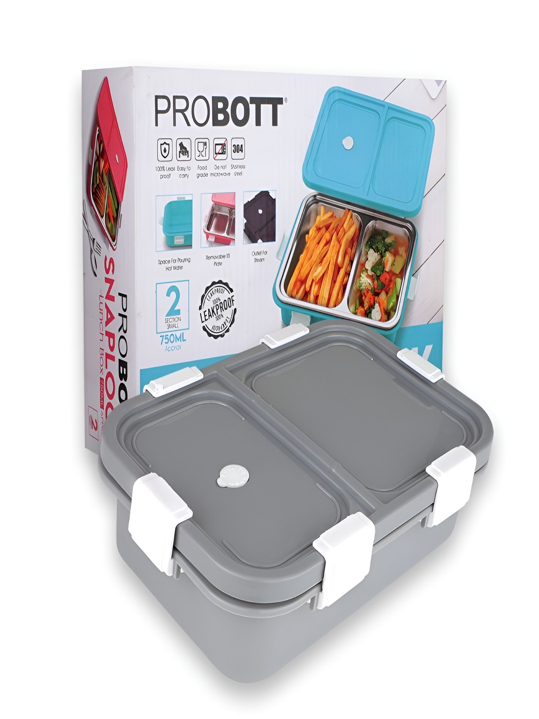 PROBOTT Grey Stainless Steel Lunch Box