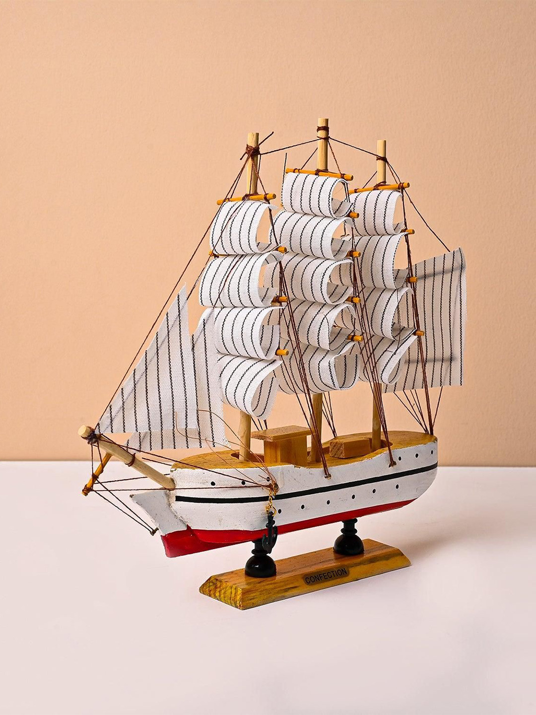 MARKET99 Red & White Boat Wooden Figurine Showpiece