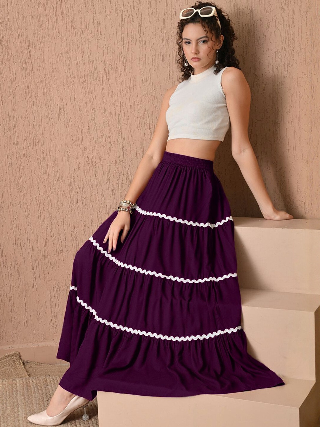 CORSICA Women Lace Taping Tiered Maxi Skirt