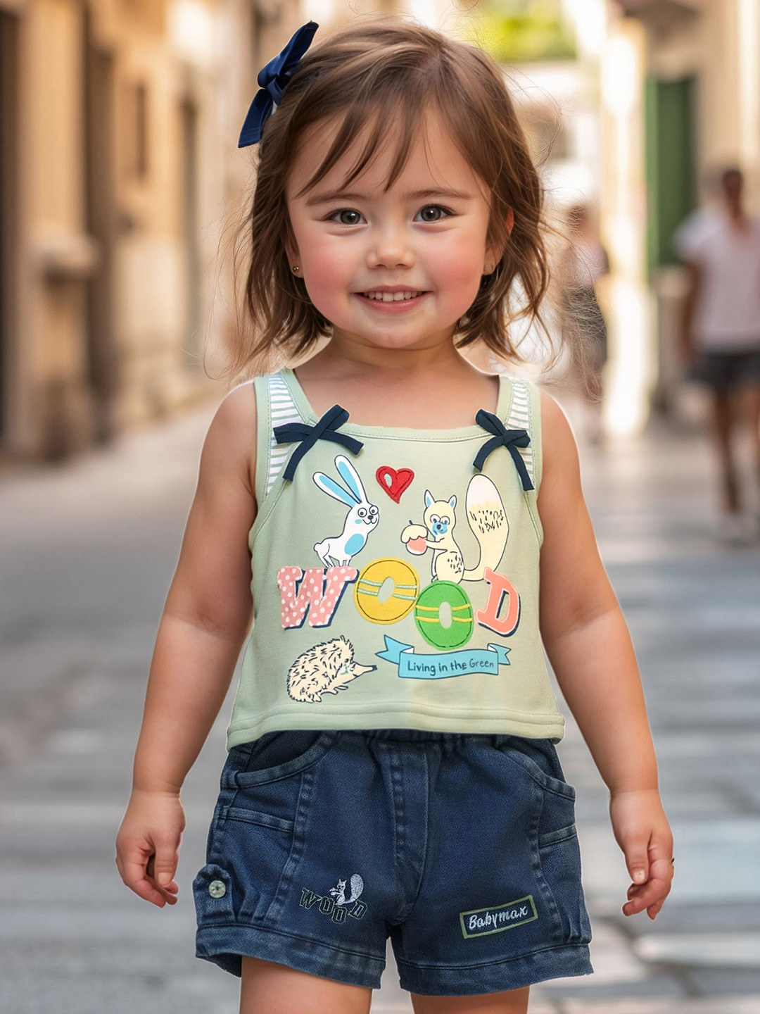 BABYMAX Infant Girls Printed Pure Cotton Top with Shorts