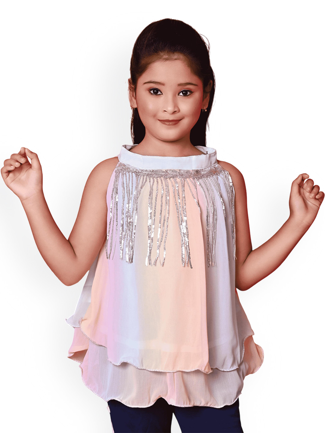 Darji Fashion Girls Embellished Halter Neck Top