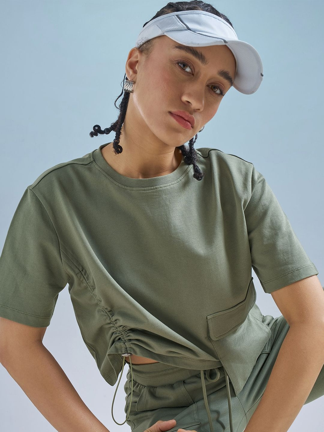 Street By Tokyo Talkies Solid Utility Pocket Detail Cotton Crop Top