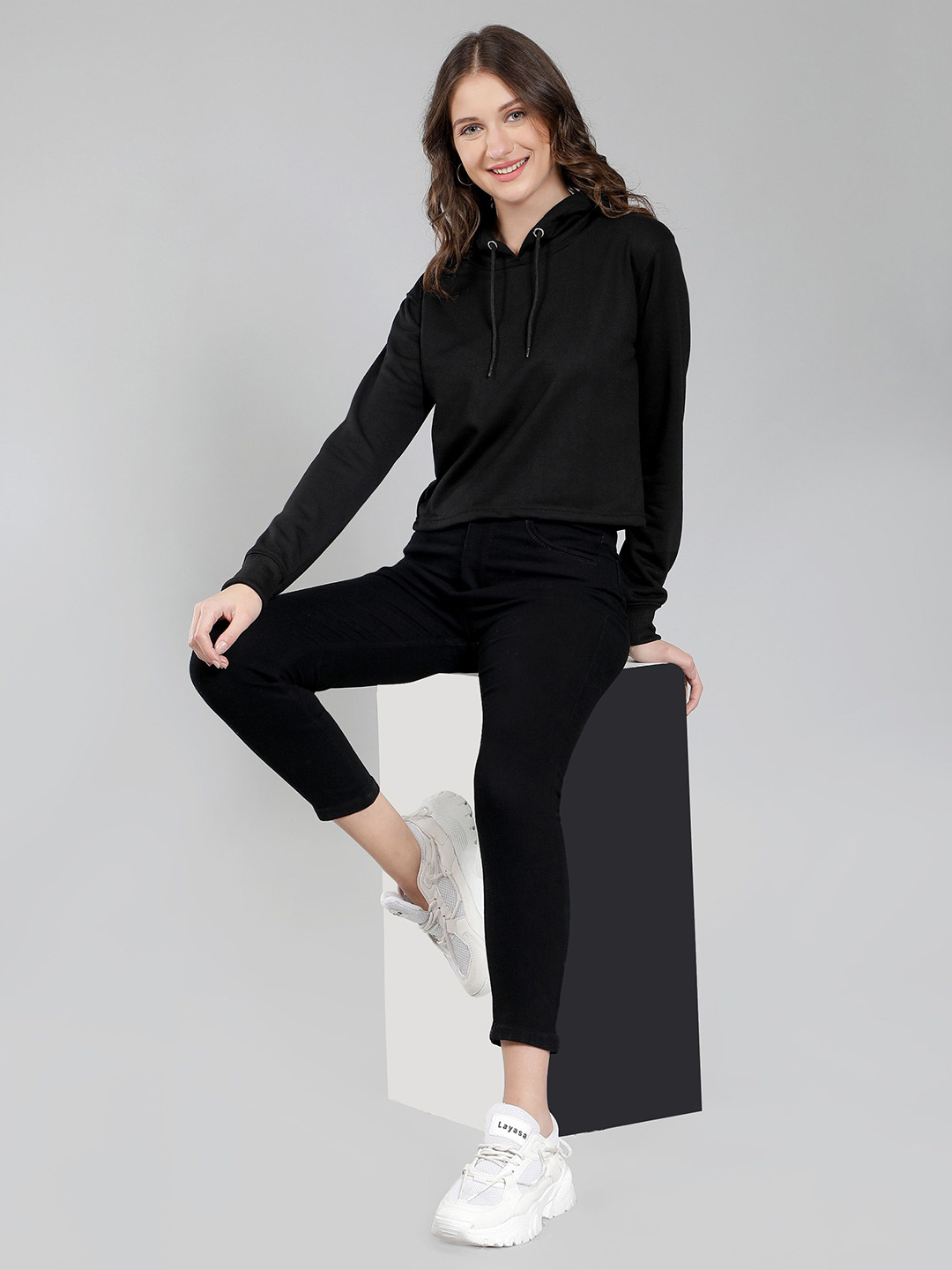 adam white Women Hooded Long Sleeves Sweatshirt