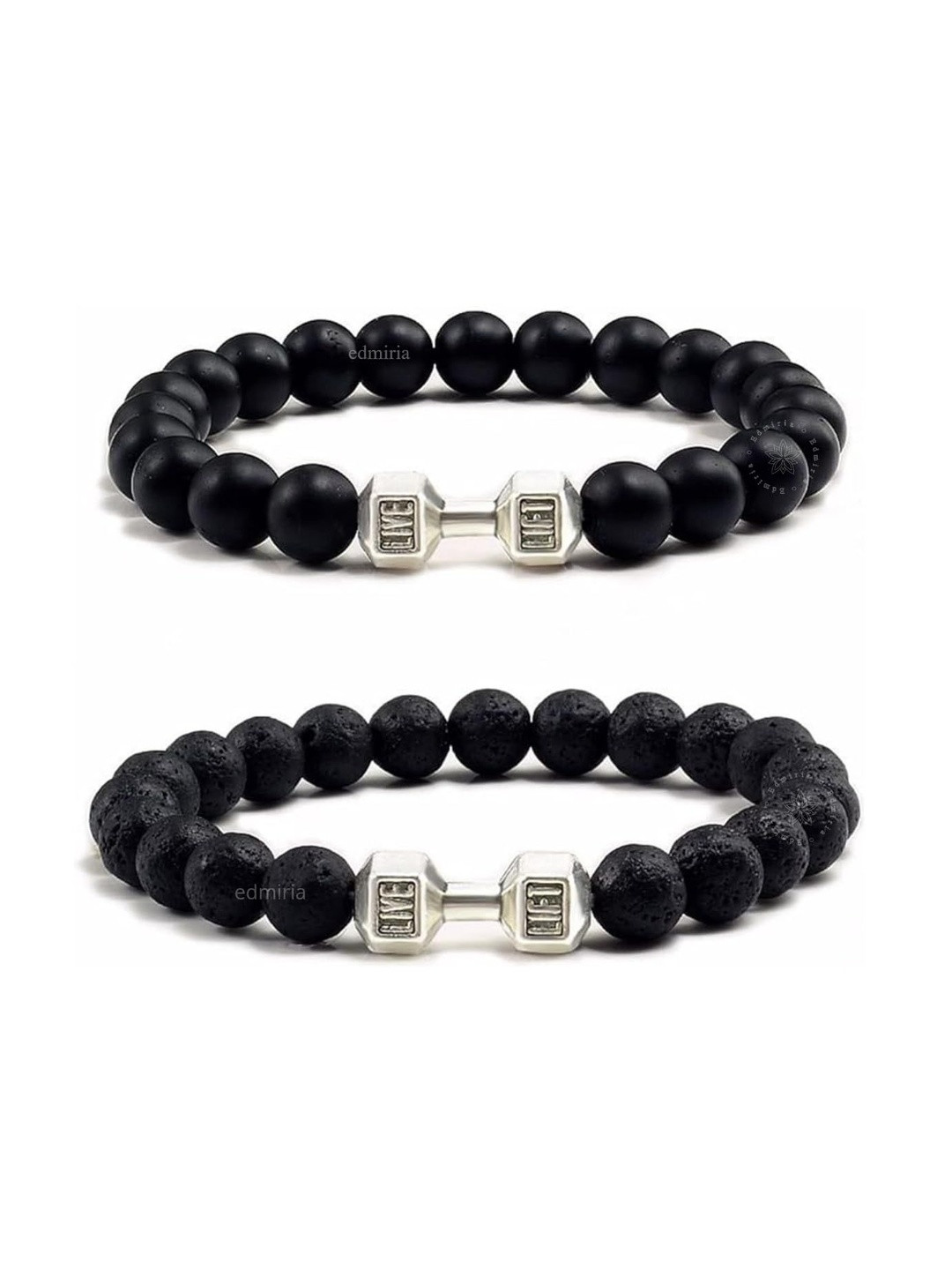 EDMIRIA Unisex Set Of 2 Lava Natural Stones Beaded Elasticated Bracelet