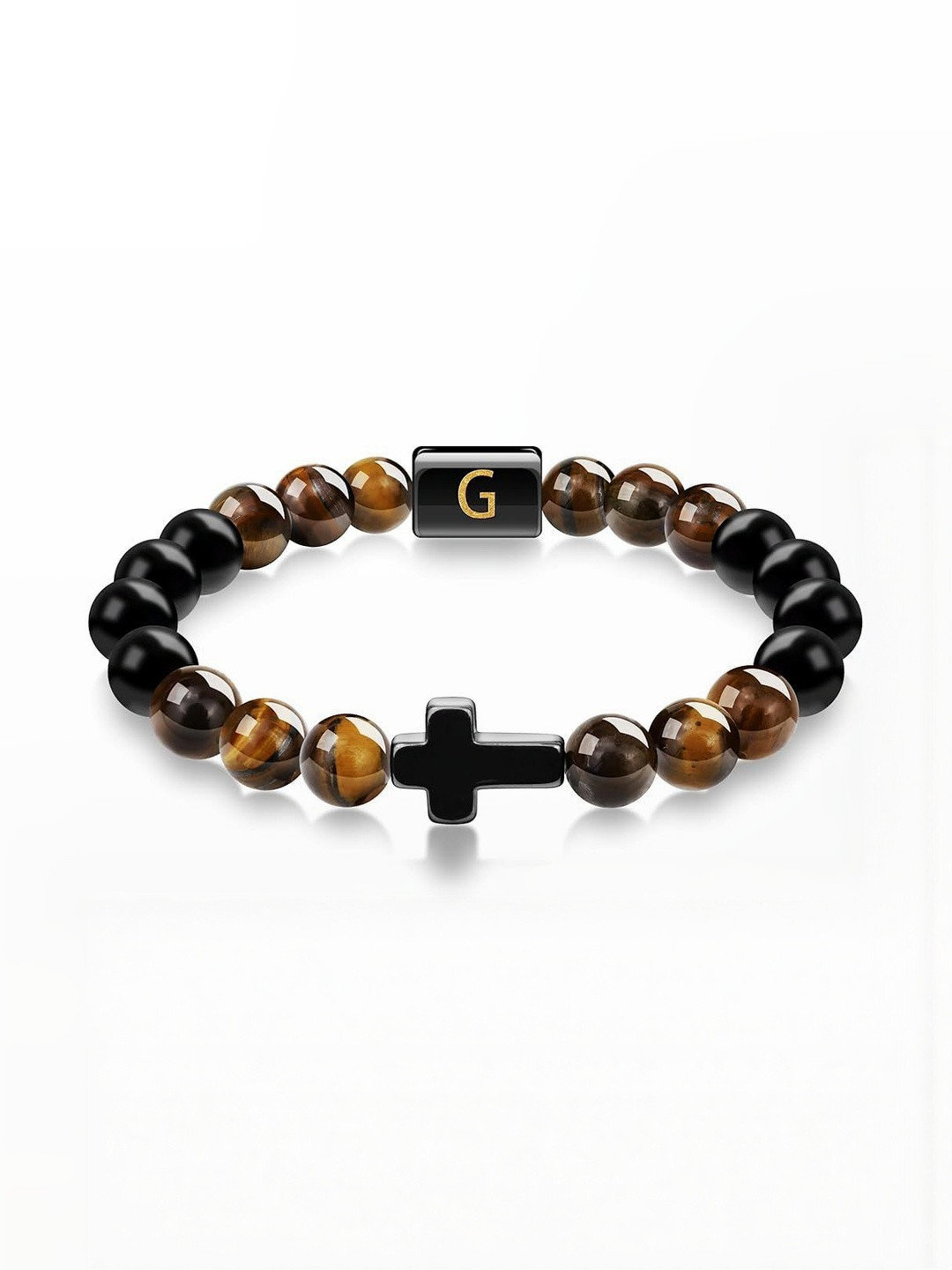 EDMIRIA Men Tigers Eye Cross Bracelet