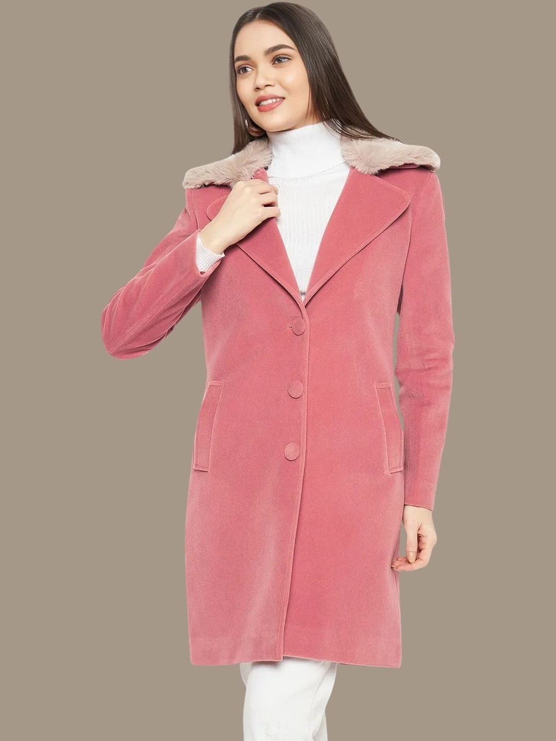 ROADSTER Women Pink Solid Winter Coat