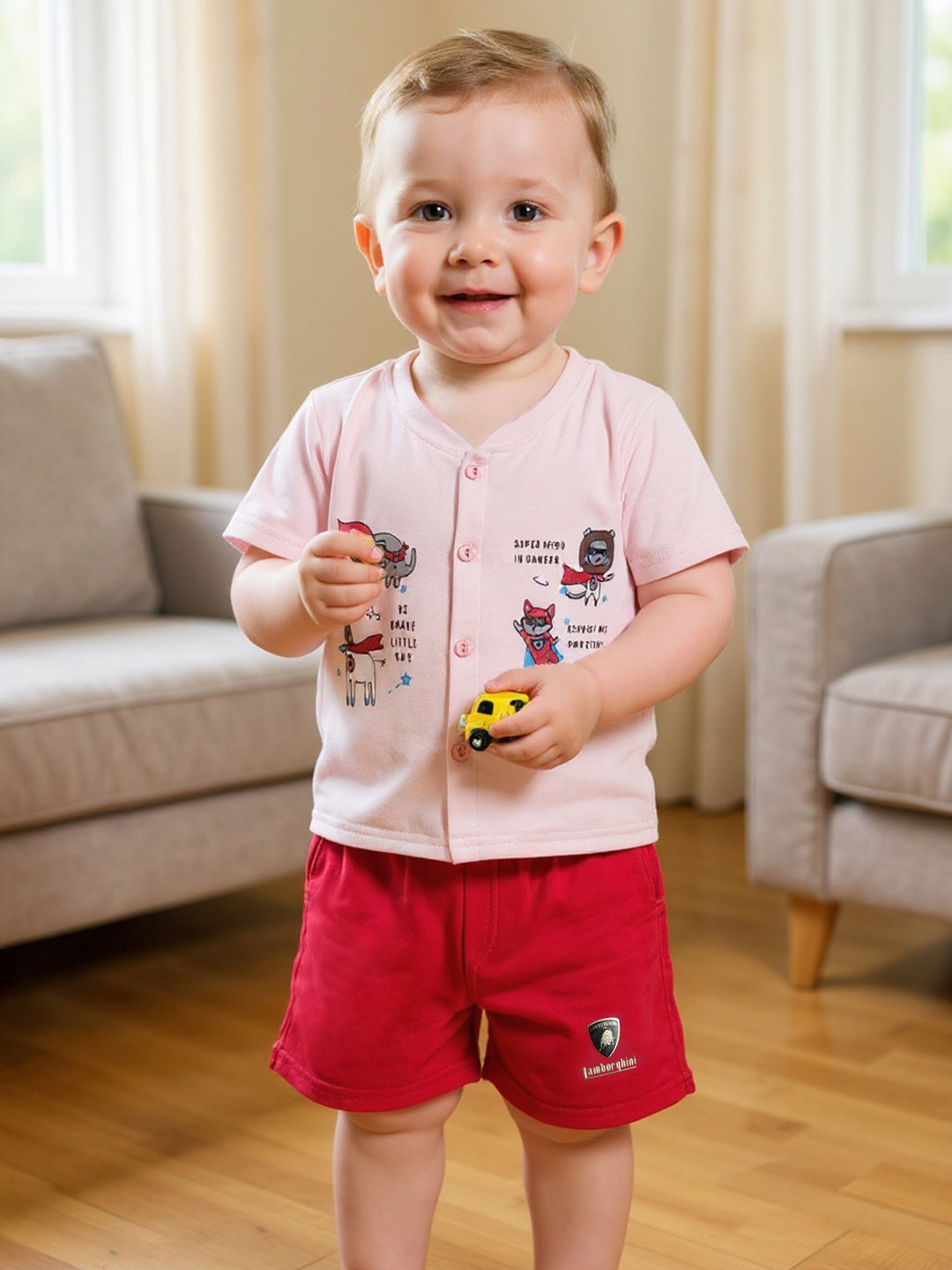 Kidszi Infant Boys Printed Pure Cotton Jhabla With Shorts