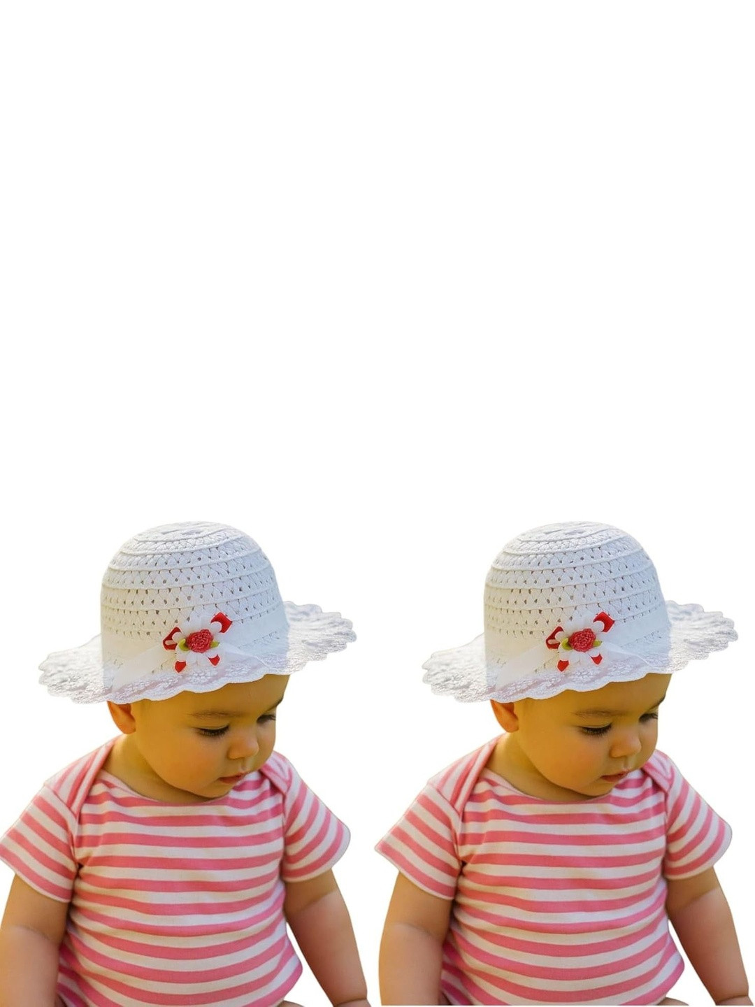 Trubliz Kids Pack of 2 White With Red Floral Detail Sun Hat