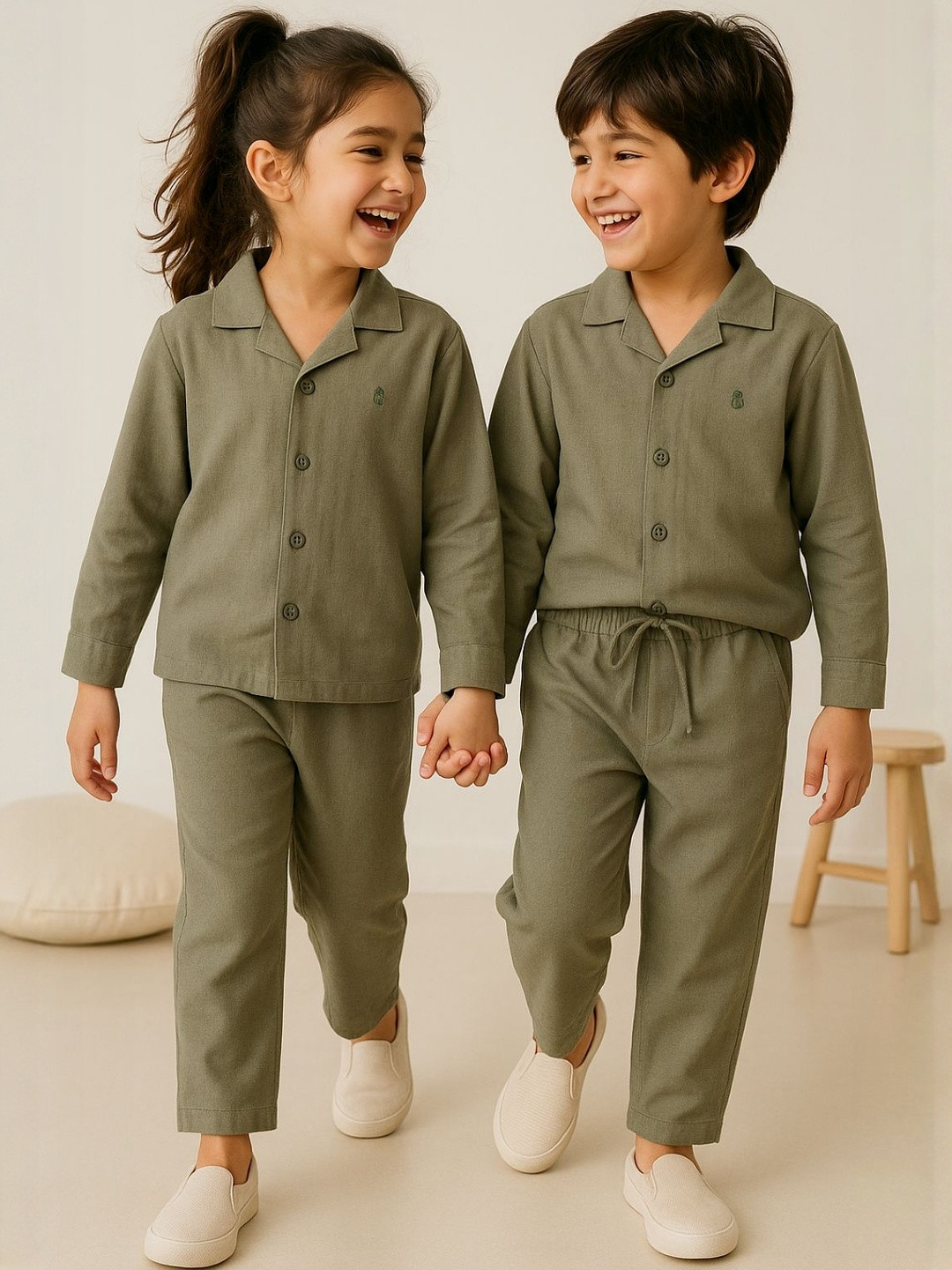 TALES & STORIES Boys Olive Shirt & Trouser Set