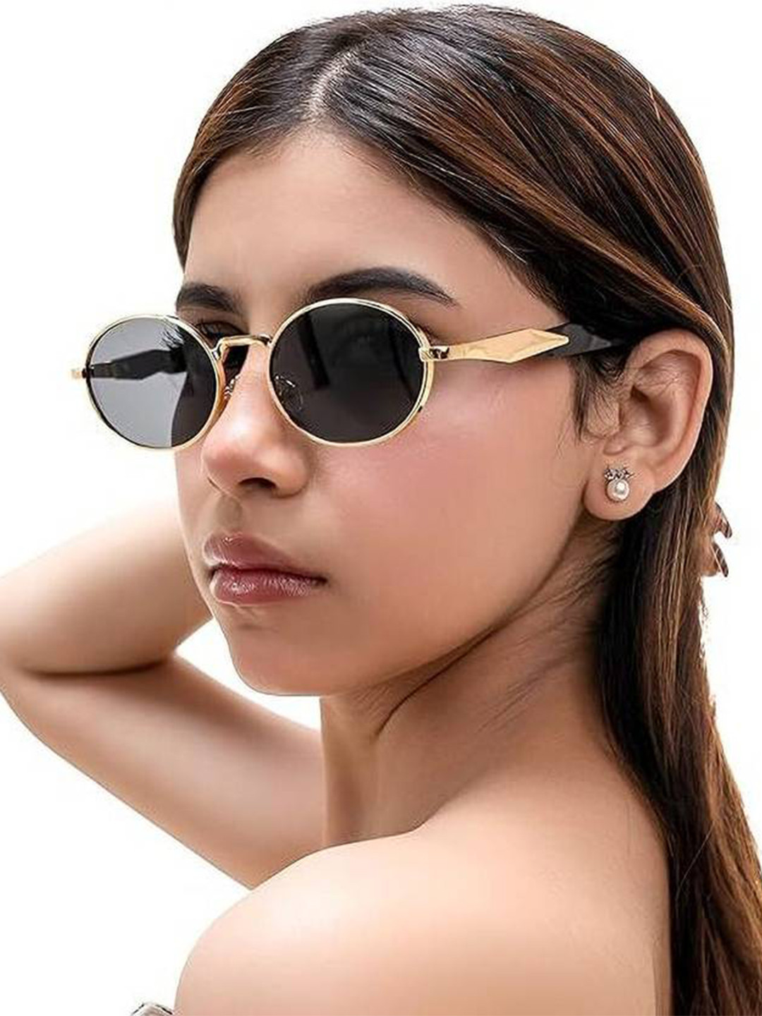 HAYDEN haiza Unisex Round Sunglasses with UV Protected Lens GOLD-NEW OVAL-1