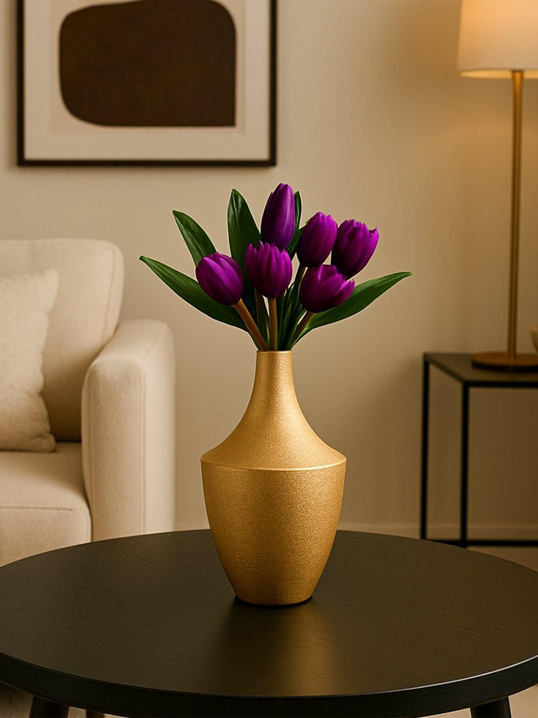 MARKET99 VON CASA Gold Toned Crackled-Patterned Surahi-Shaped Metal Small Flower Vase