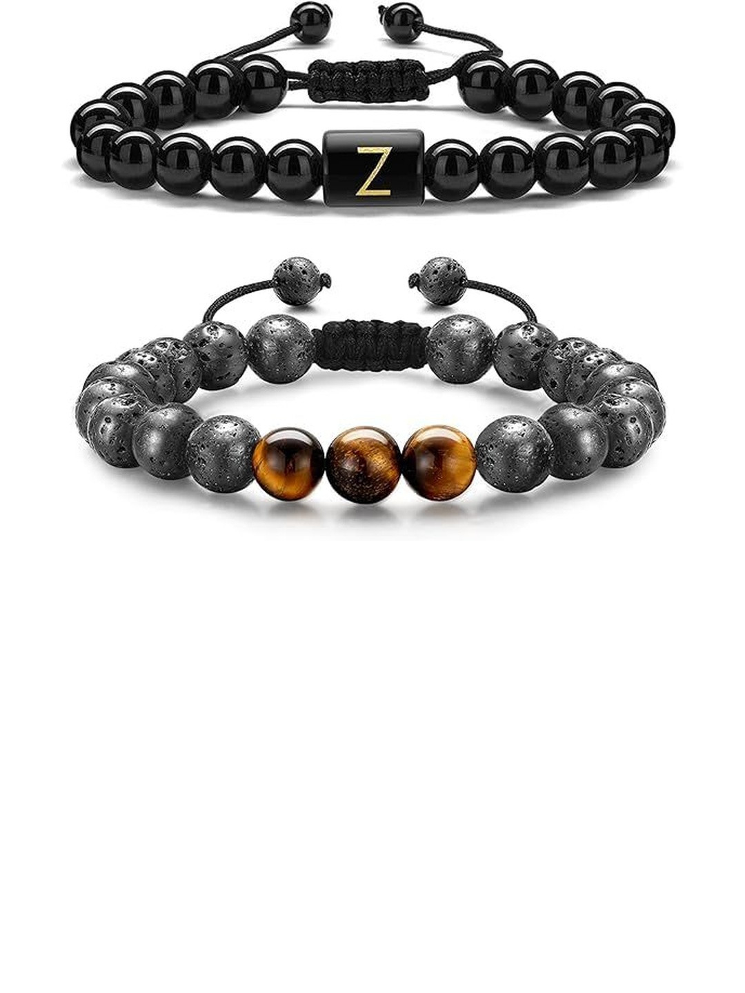 EDMIRIA Unisex Set of 2 Tiger Eye Stone Beads Bangle-Style Bracelet