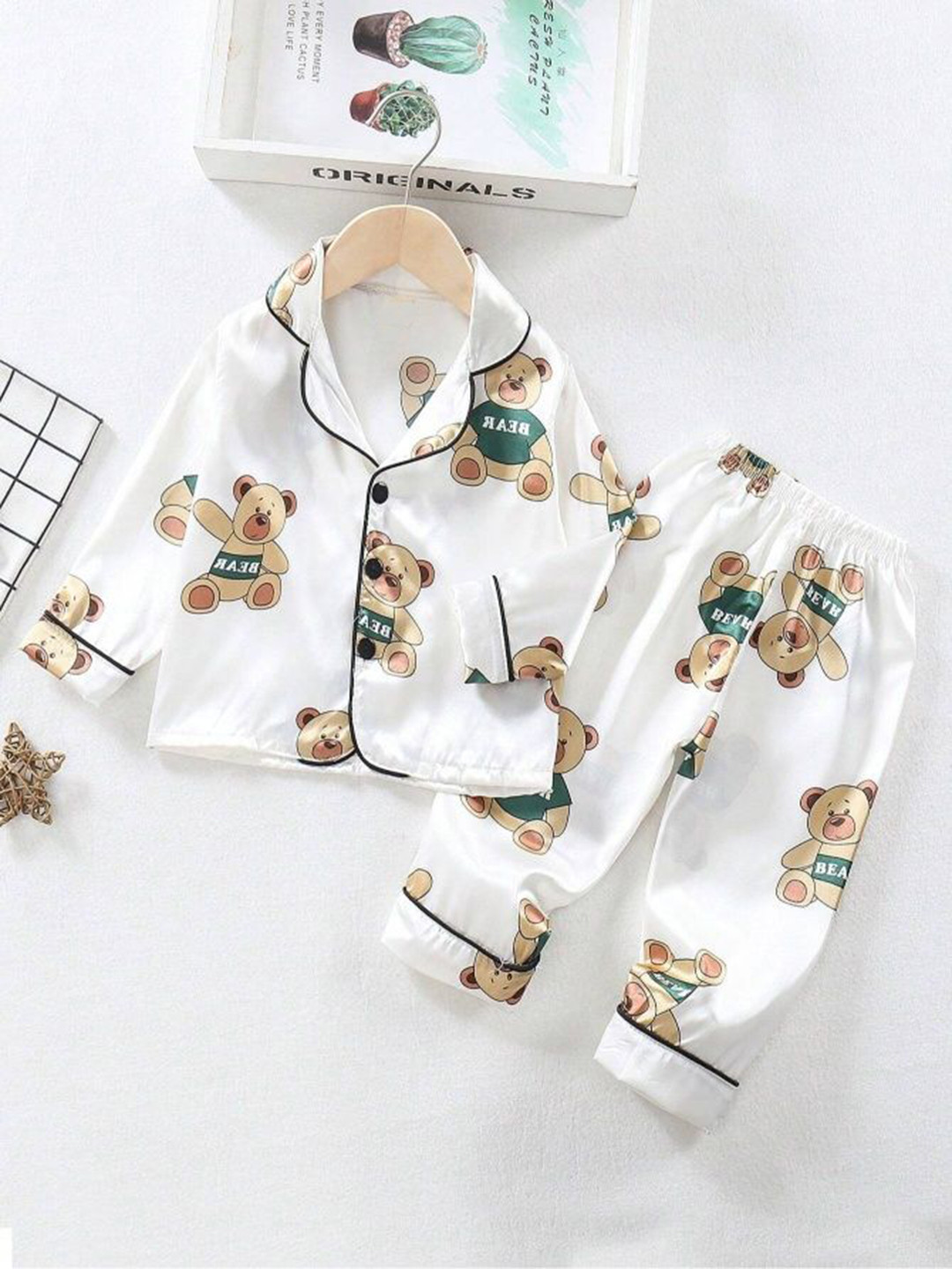 PAGHDAL BROTHER Kids Printed Shirt Collar Shirt Slip-On Pyjamas Night suit