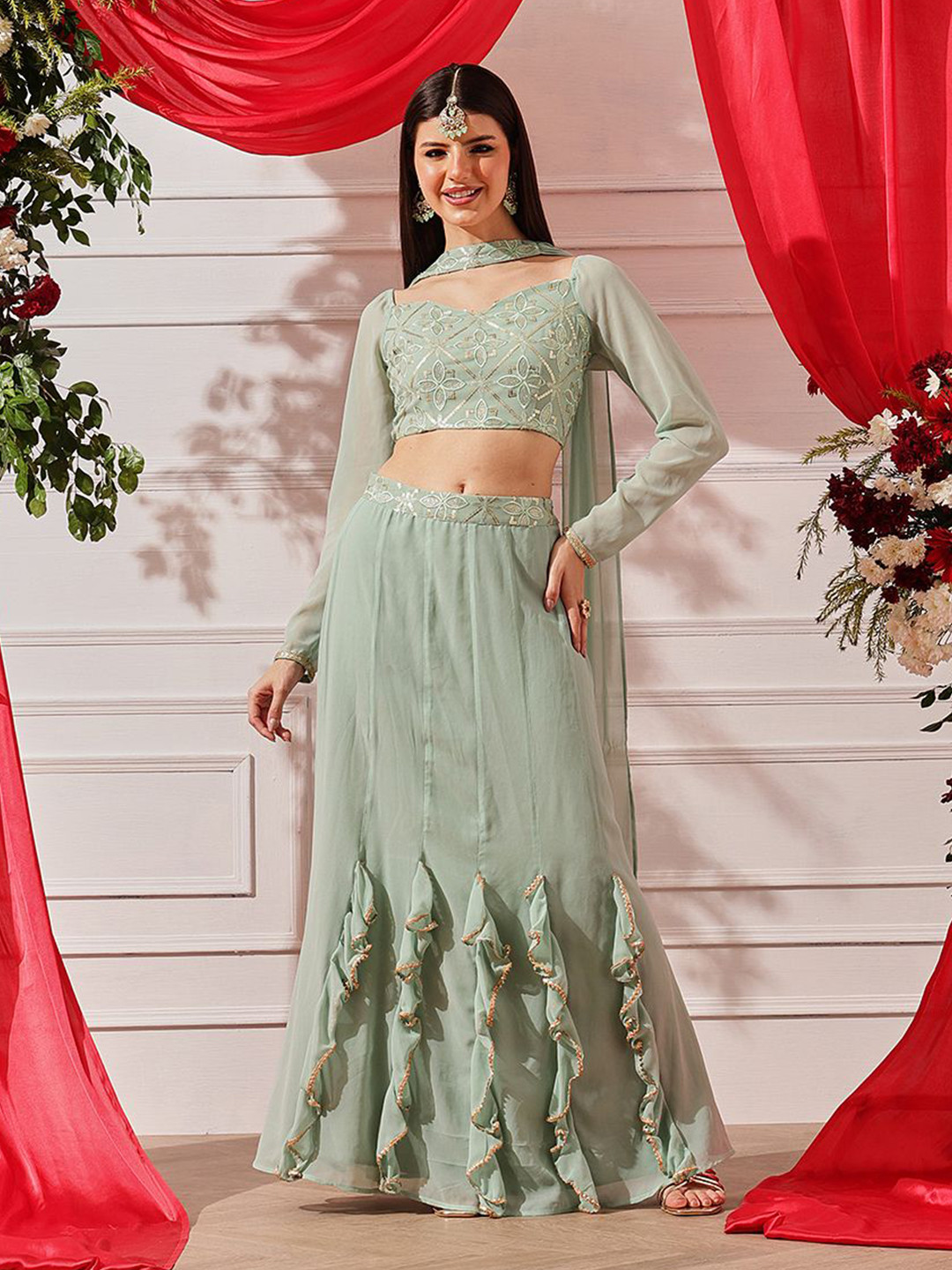 indo street Beads And Stones Ready to Wear Lehenga & Blouse With Dupatta