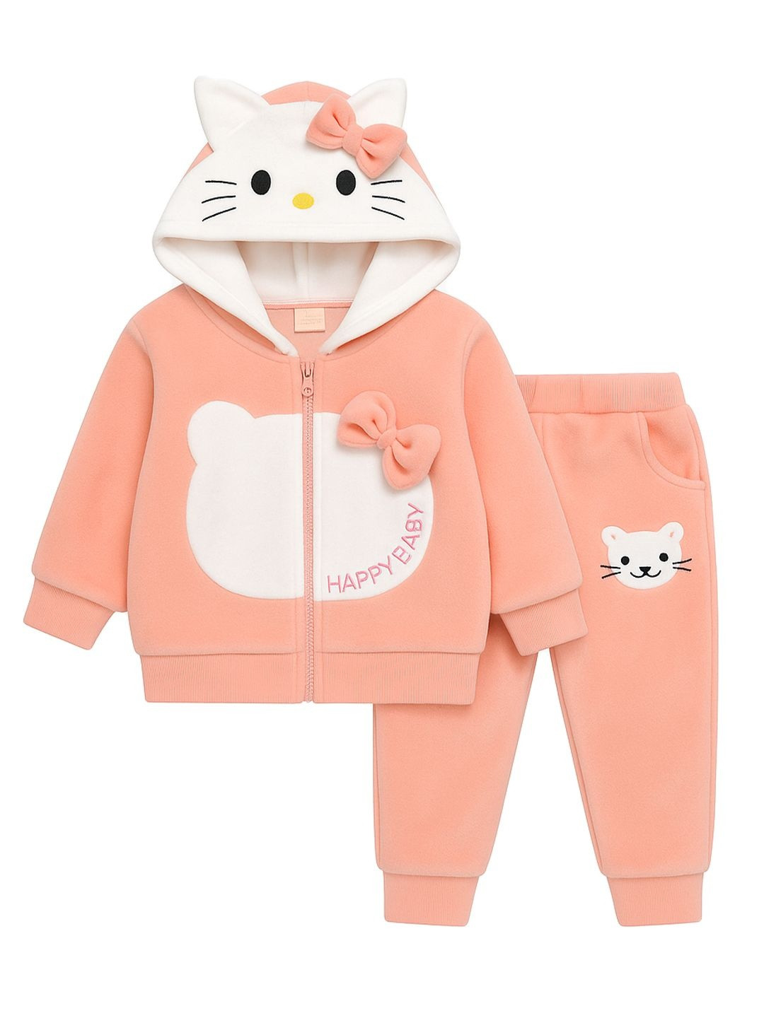 Bold N Elegant Girls Peach Polyester Embroidered Clothing Set