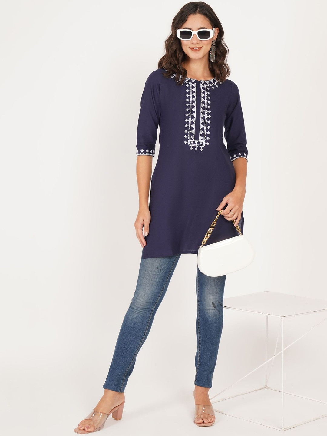Ethic Glance Floral Embroidered A-Line Pure Cotton Kurta