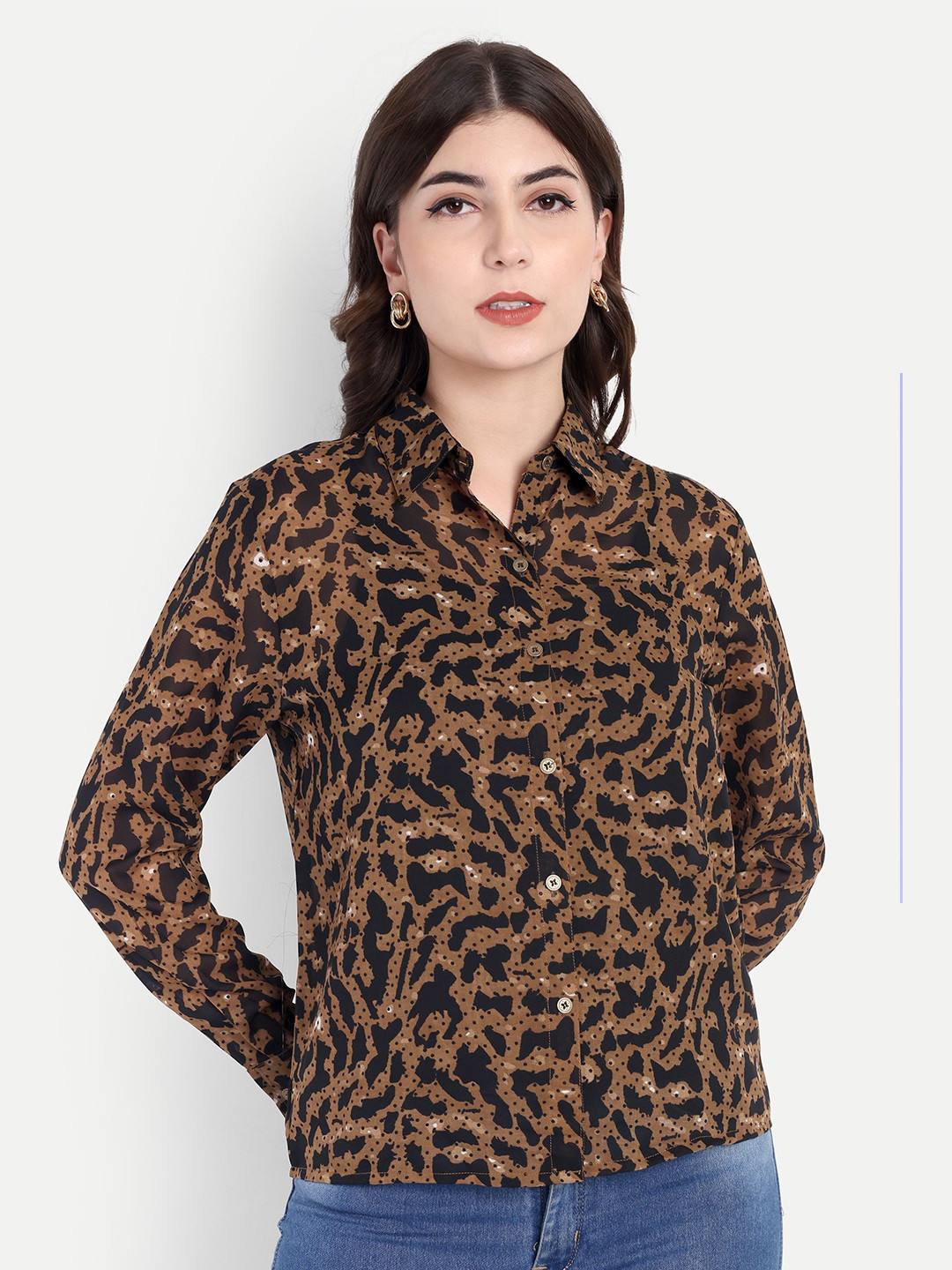 R.Code by The Roadster Life Co. Classic Semi Sheer Animal Printed Georgette Shirt