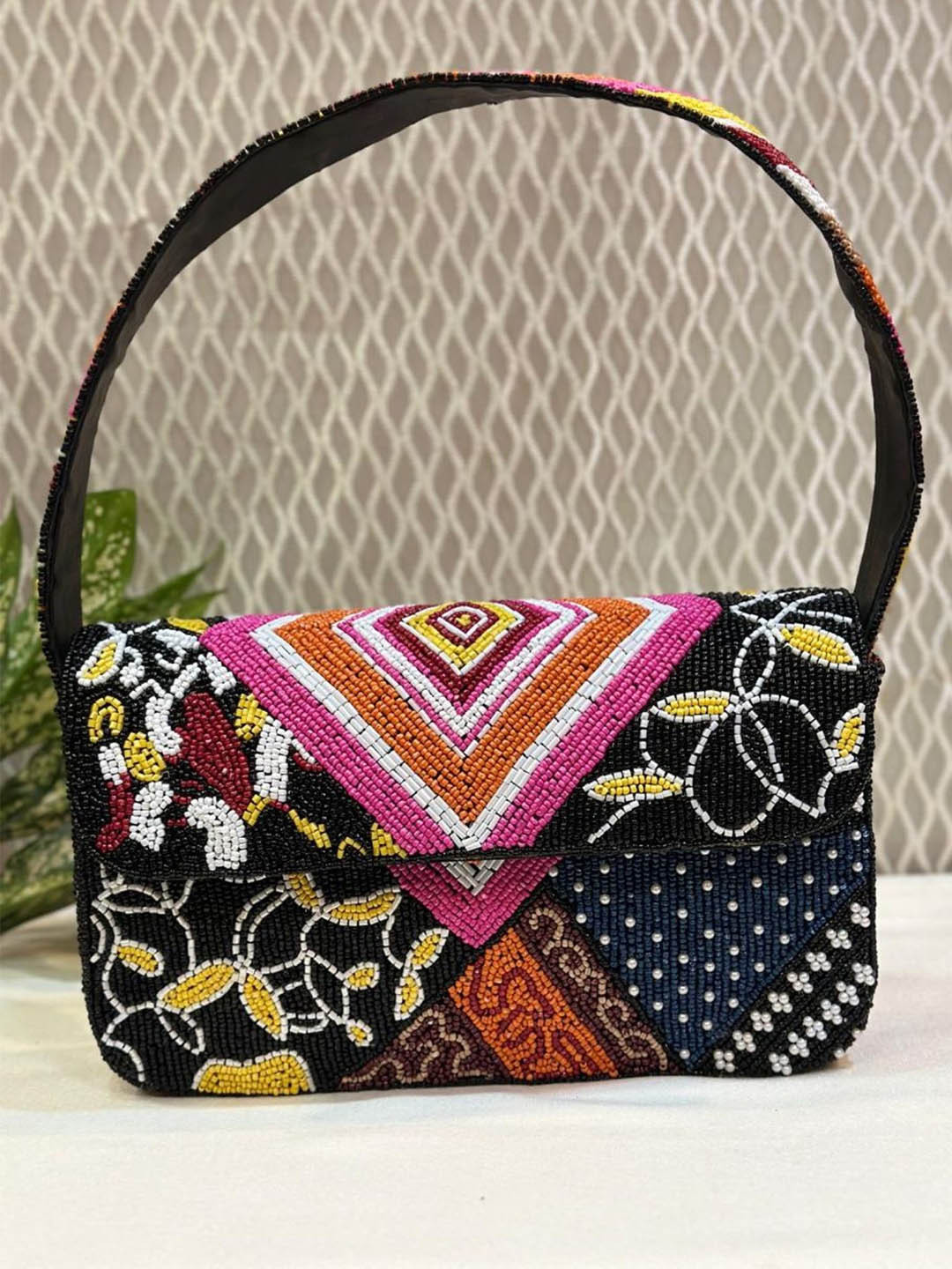 DCI Black & Pink Embellished Shoulder Strap Purse Clutch