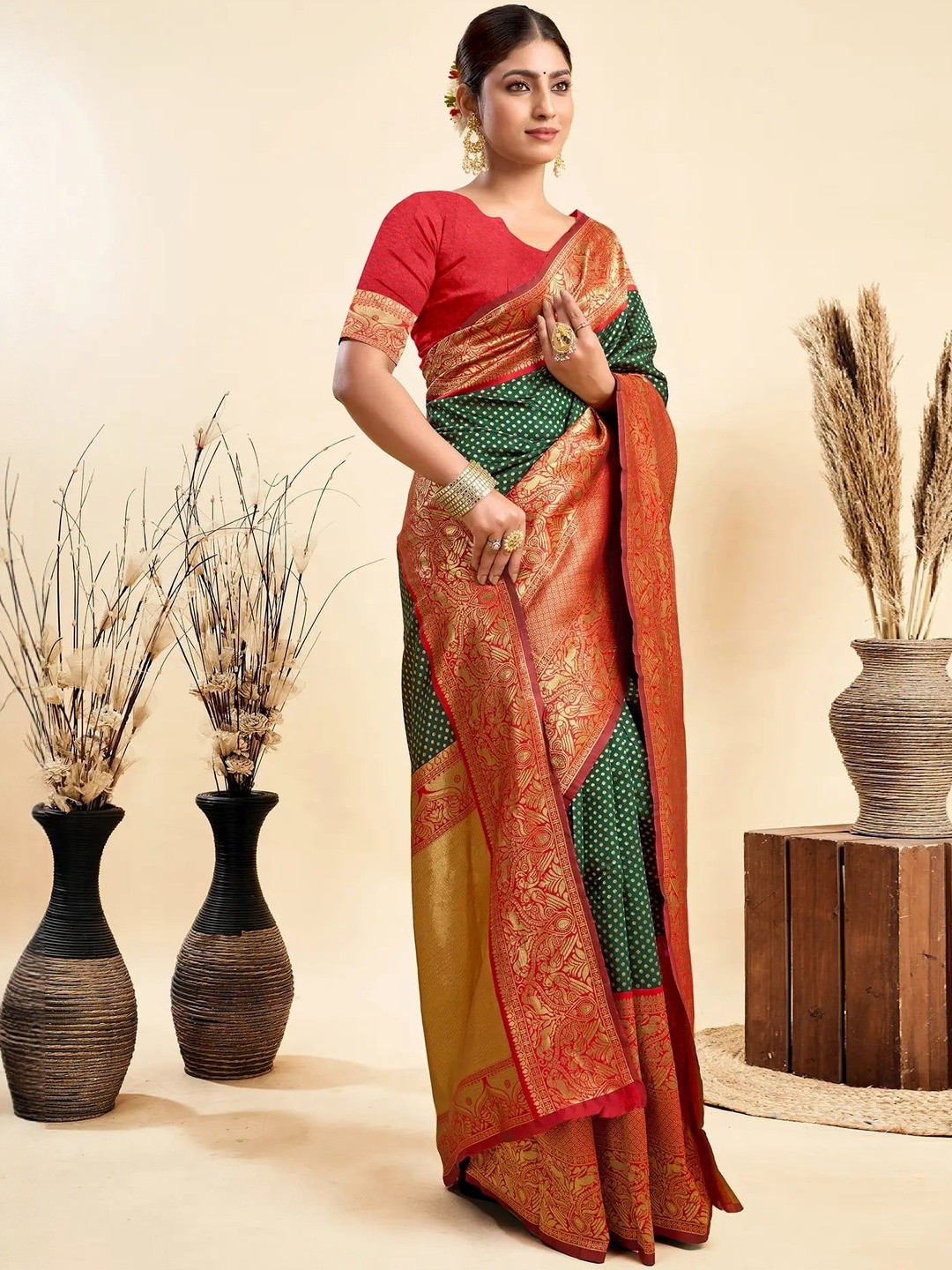Snofi Creation Woven Design Zari Kanjeevaram Saree