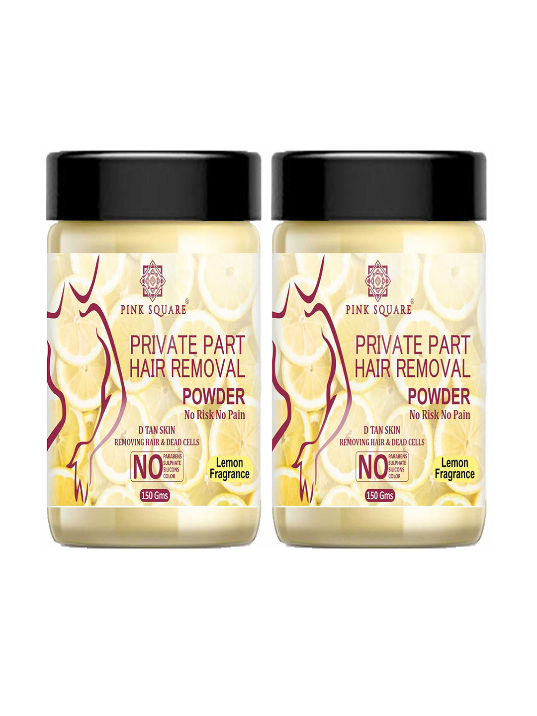 Pink Square Set Of 2 Lemon Fragrance Hair Removal Powder - 150 g Each