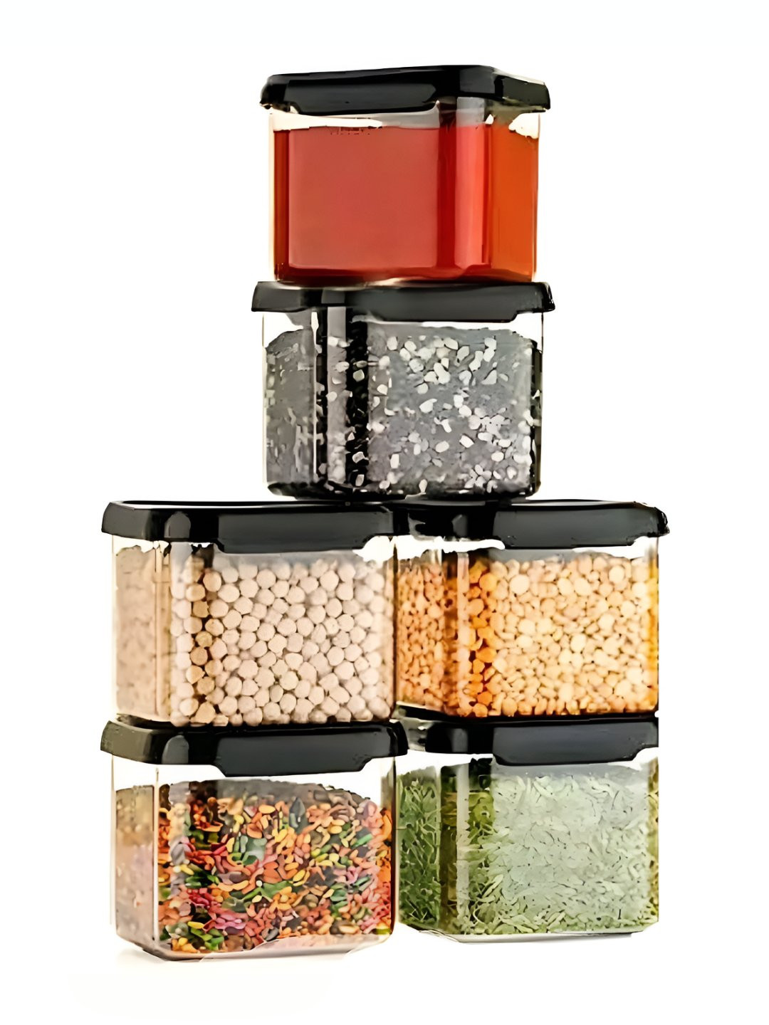 Luvis Grace Transparent & Black 6 Pieces Square Box Containers