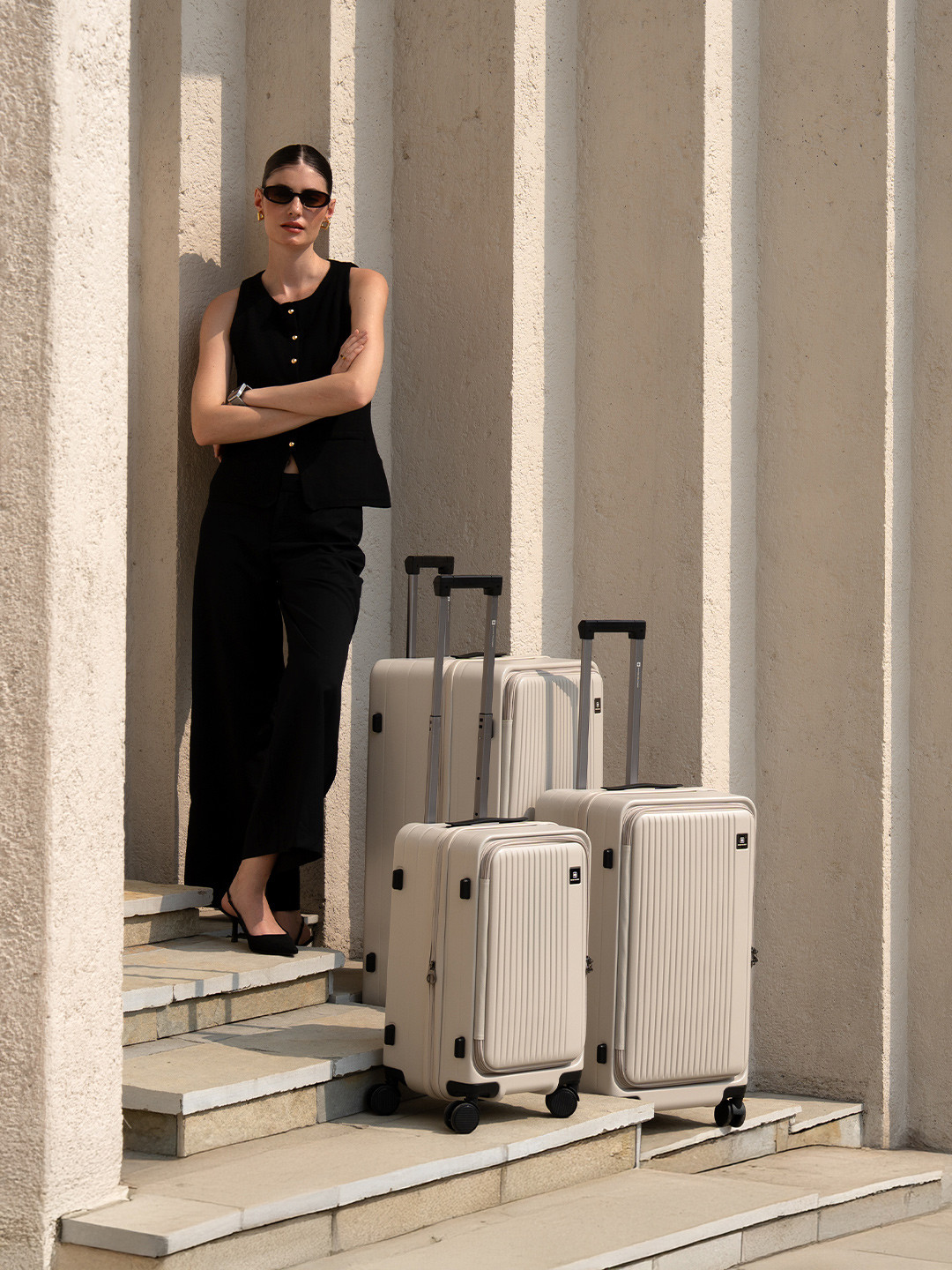 SWISS MILITA Unisex Set Of 3 Jade Textured Hard-Sided Trolley Bags