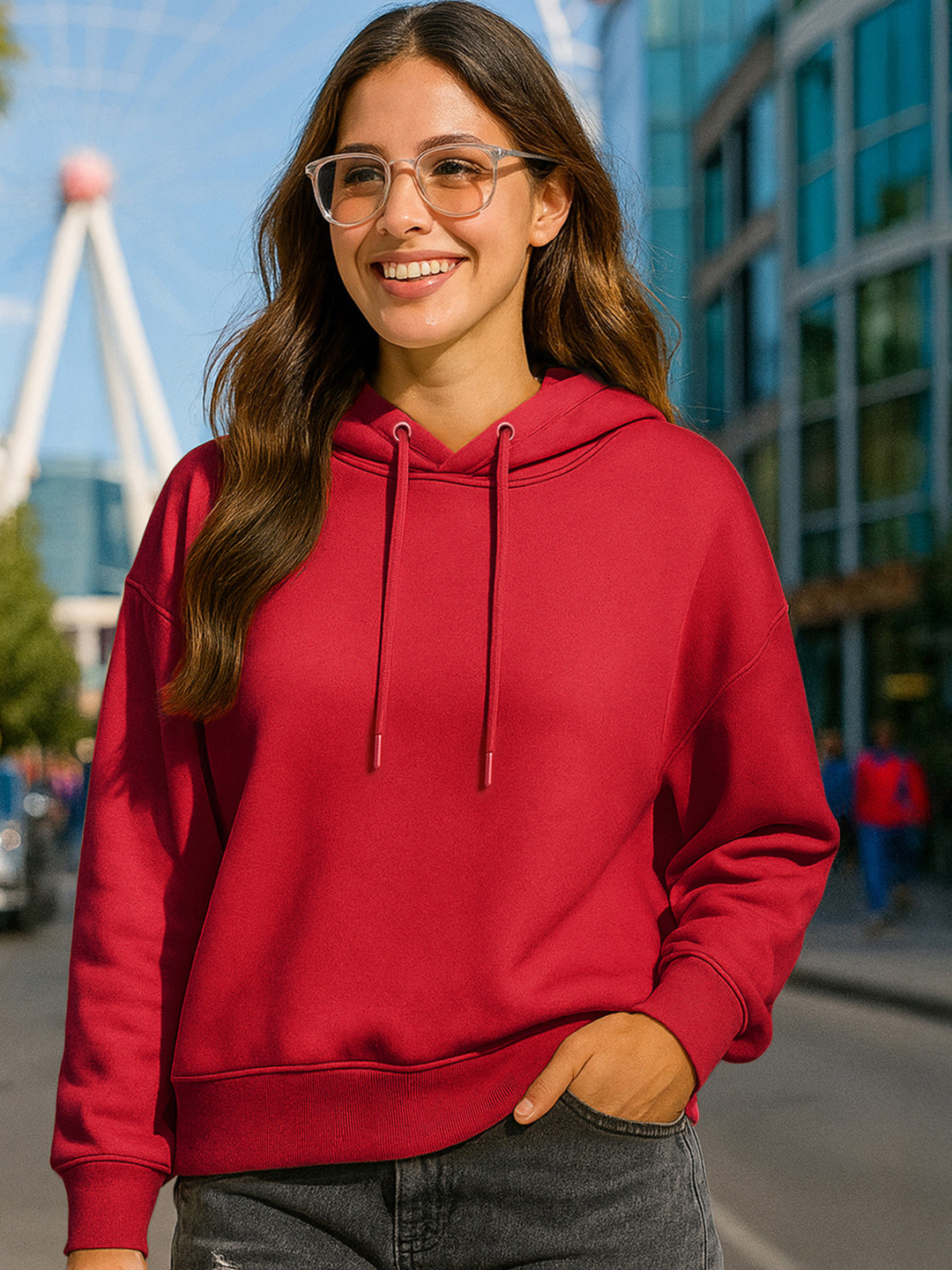 Bewakoof Women's Salsa Red Oversized Hoodies