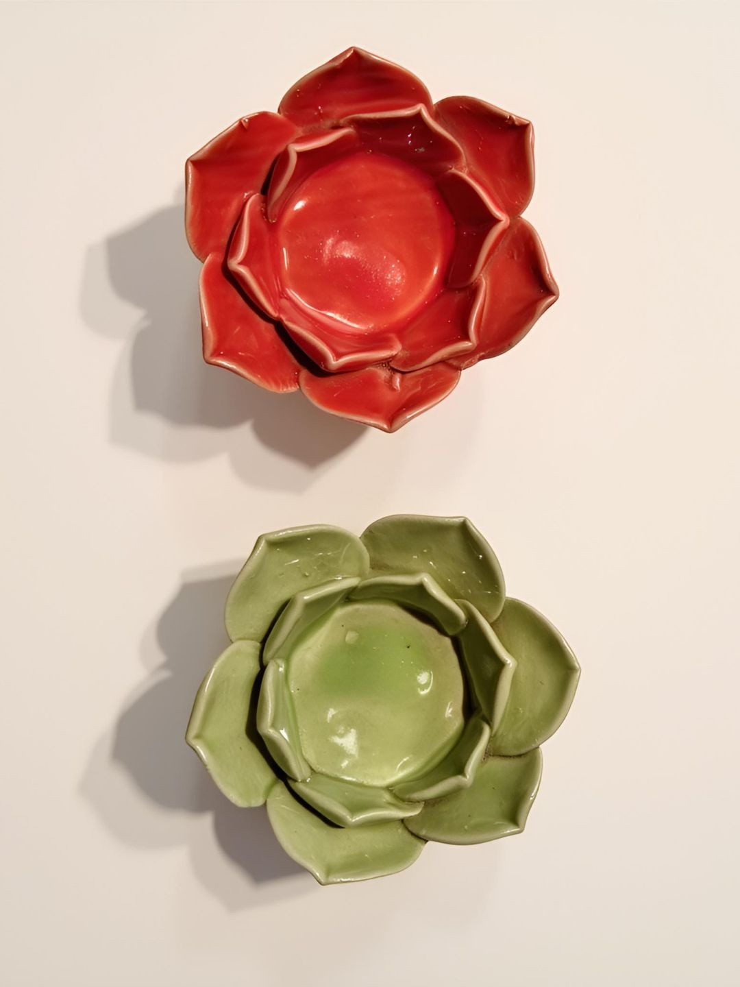 Kraftlik Handicraft Set of 2 Lotus Flower Ceramic Candle Holder