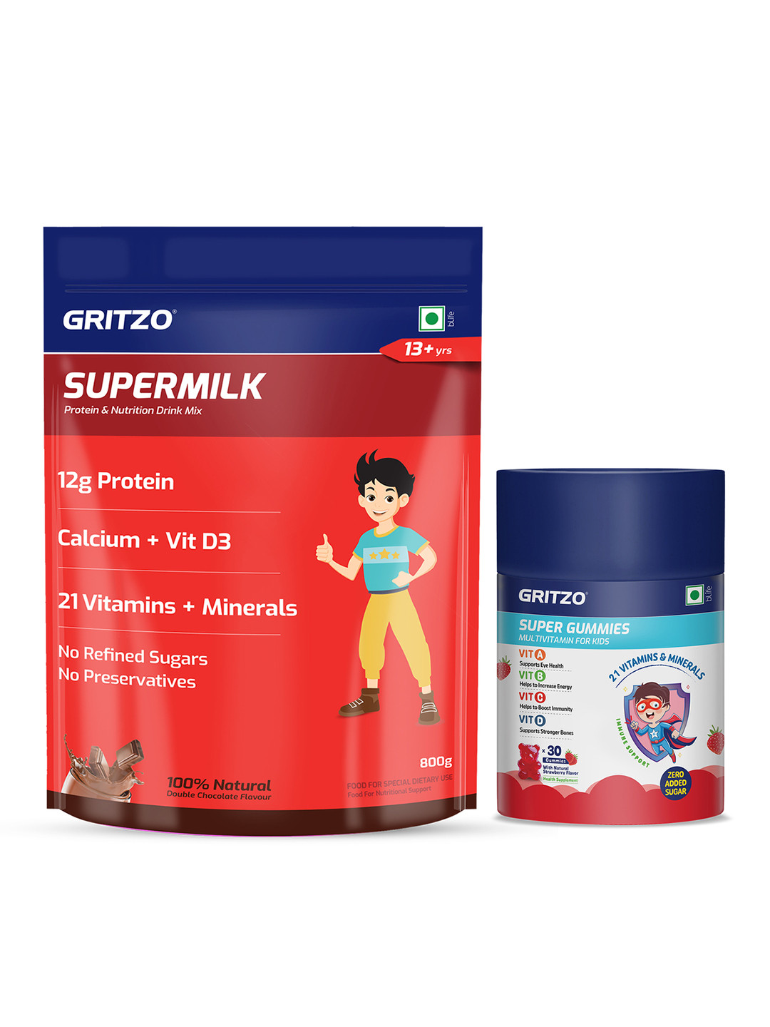 Gritzo SuperMilk Daily Nutrition Teen Athletes With Super Gummies -1kg- Double Chocolate